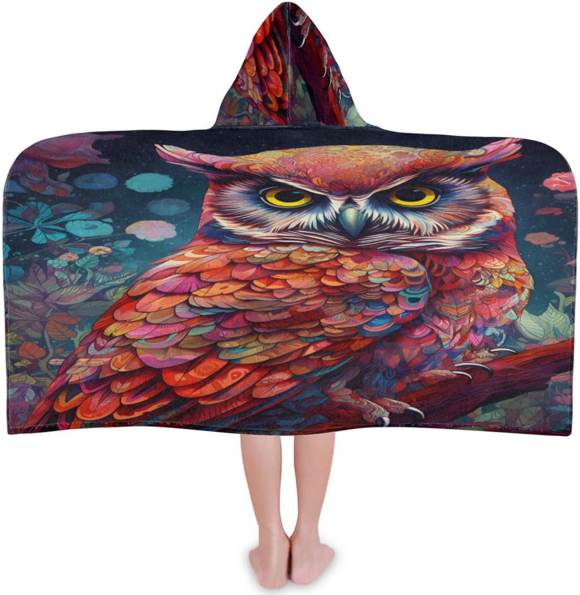Pardick Kids Bath Towel Ethnic Owl Beach Towel with Hood Pool Cover Up for Girls Boys Soft Absorbent Hooded Bath Towel Toddler Towels for Beach, Pool