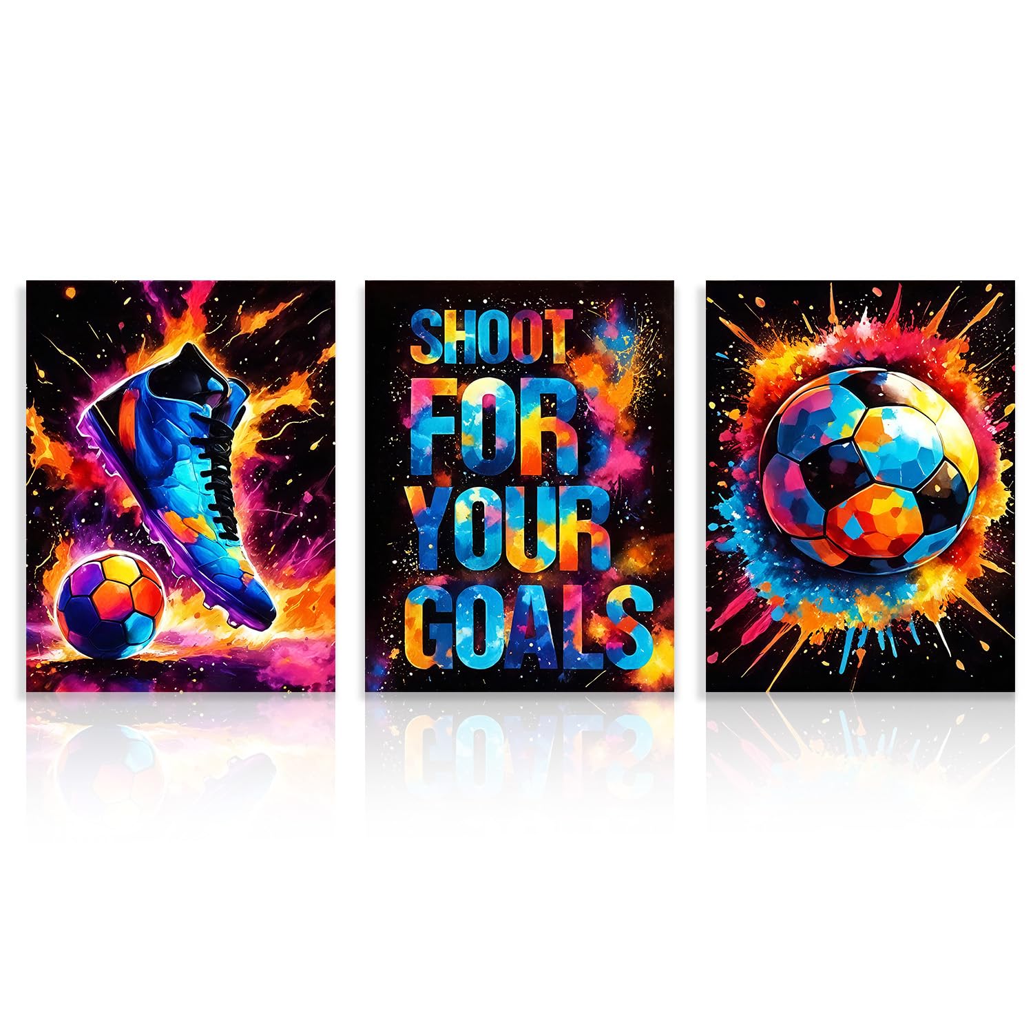 ANHUIB Set van 4 aquarelvoetbalposters, voetbalwanddecoratie, voor kinderkamer, jongens, kinderen, voetbalfotoset voor tieners, slaapkamer, sportfoto voor woonkamer, canvas, muurkunst, 20 x 25 cm