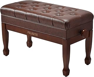 FILISITE Adjustable Duet Piano Bench with Storage, Heavy Duty Solid Wood Double Piano Stool Keyboard Bench Seat with PU Leather Padded Cushion (Wood)