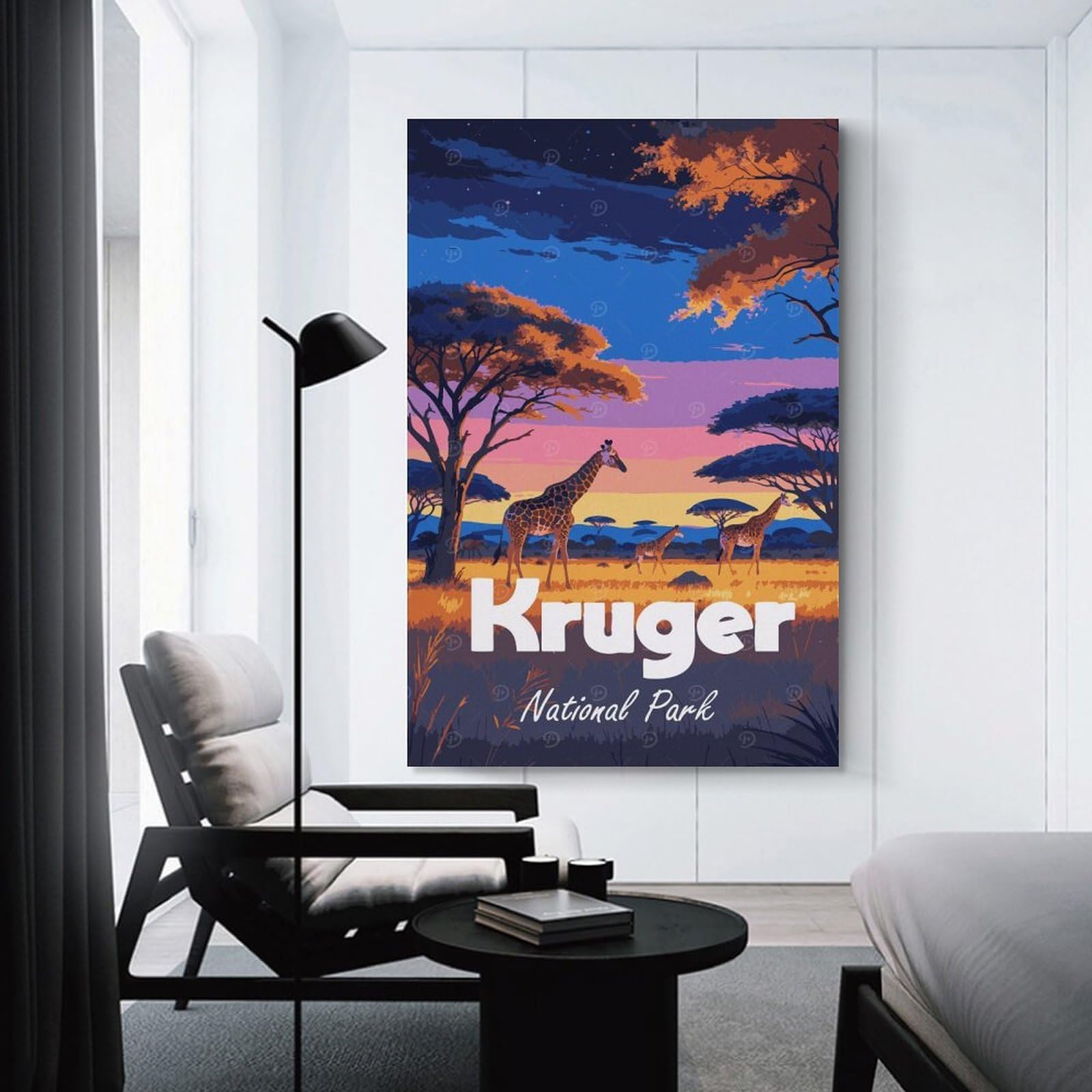 Junmoney Kruger National Park Giraffe Landscape Art Wall Art Print, 20x30inch(50x75cm), for Wall Displays, Bedrooms Or Room Updates, A Versatile Canvas Print for Layering