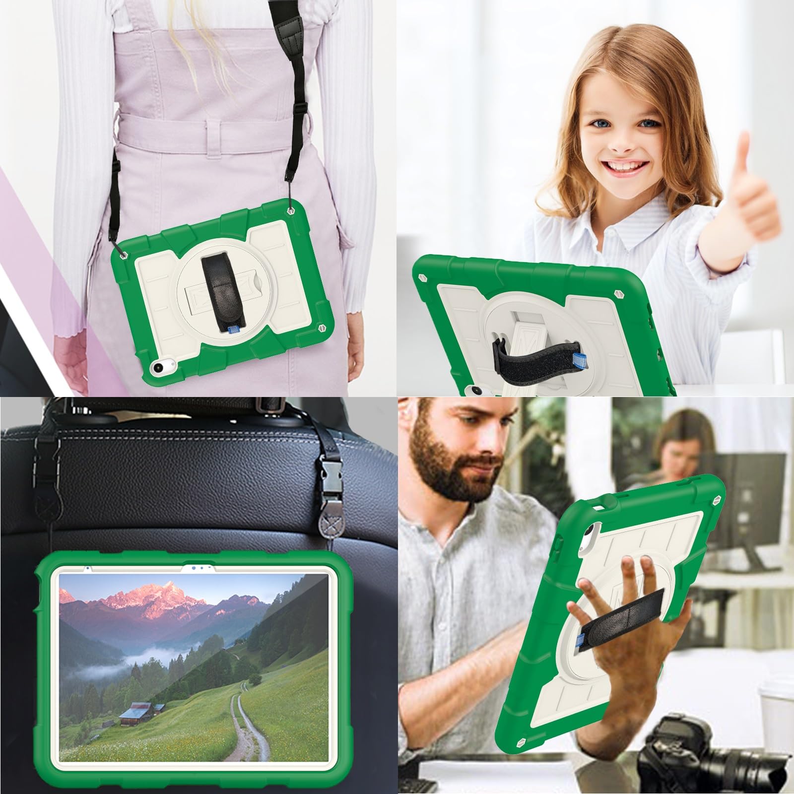 Custodia protettiva per tablet PC compatibile con iPad di 10a generazione 11,9 pollici 2022, custodia protettiva antiurto integrale con guscio infrangibile W supporto girevole a 360°+cinghia da