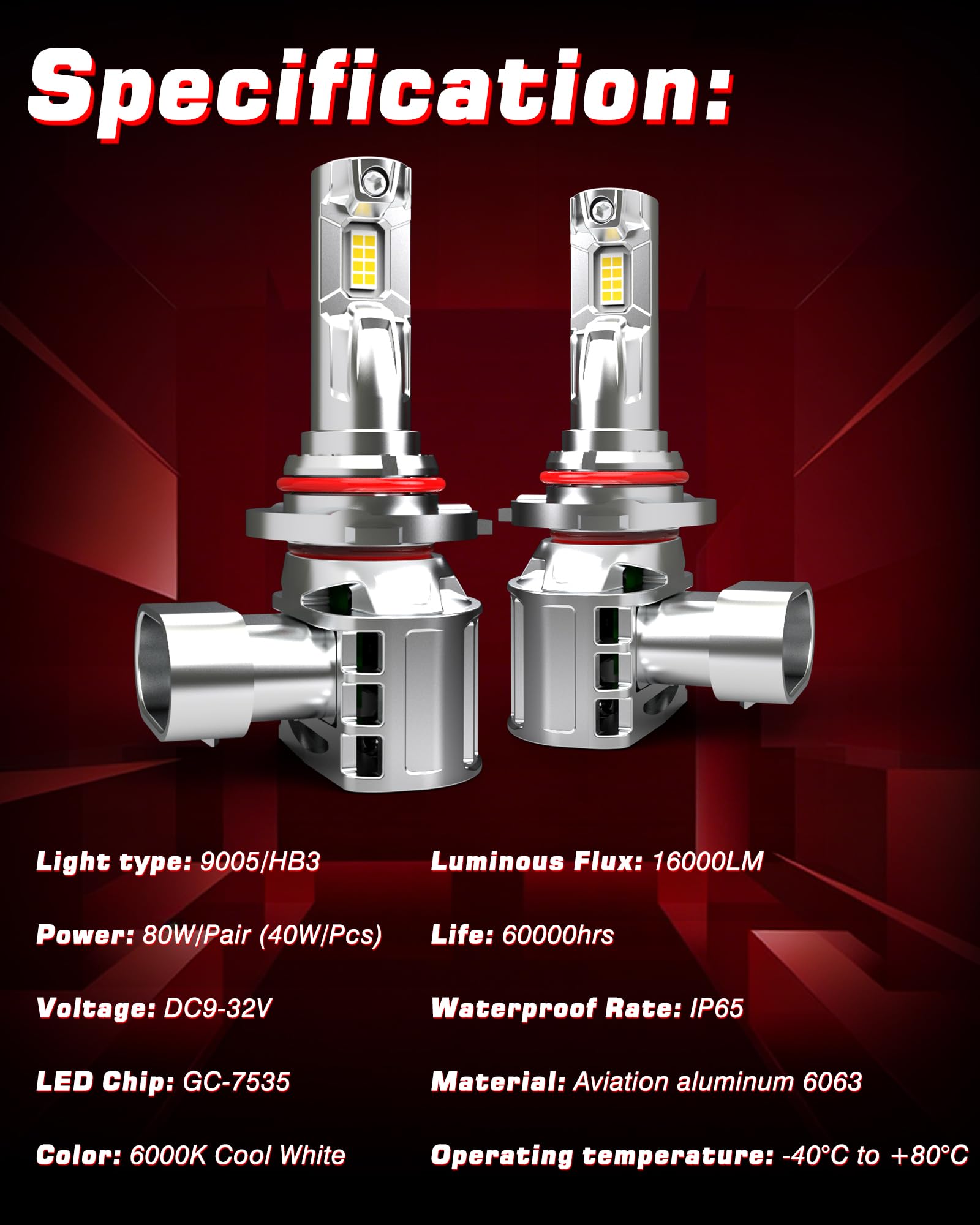 Żarówka LED HB3, super jasna 80 W, 16000 lm, 6000 K, zimna biel, regulowana wiązka 360 stopni, HB3 9005 LED Canbus Zestaw do bezbłędnej konwersji, Mini wszystko w jednym, zestaw 2 szt
