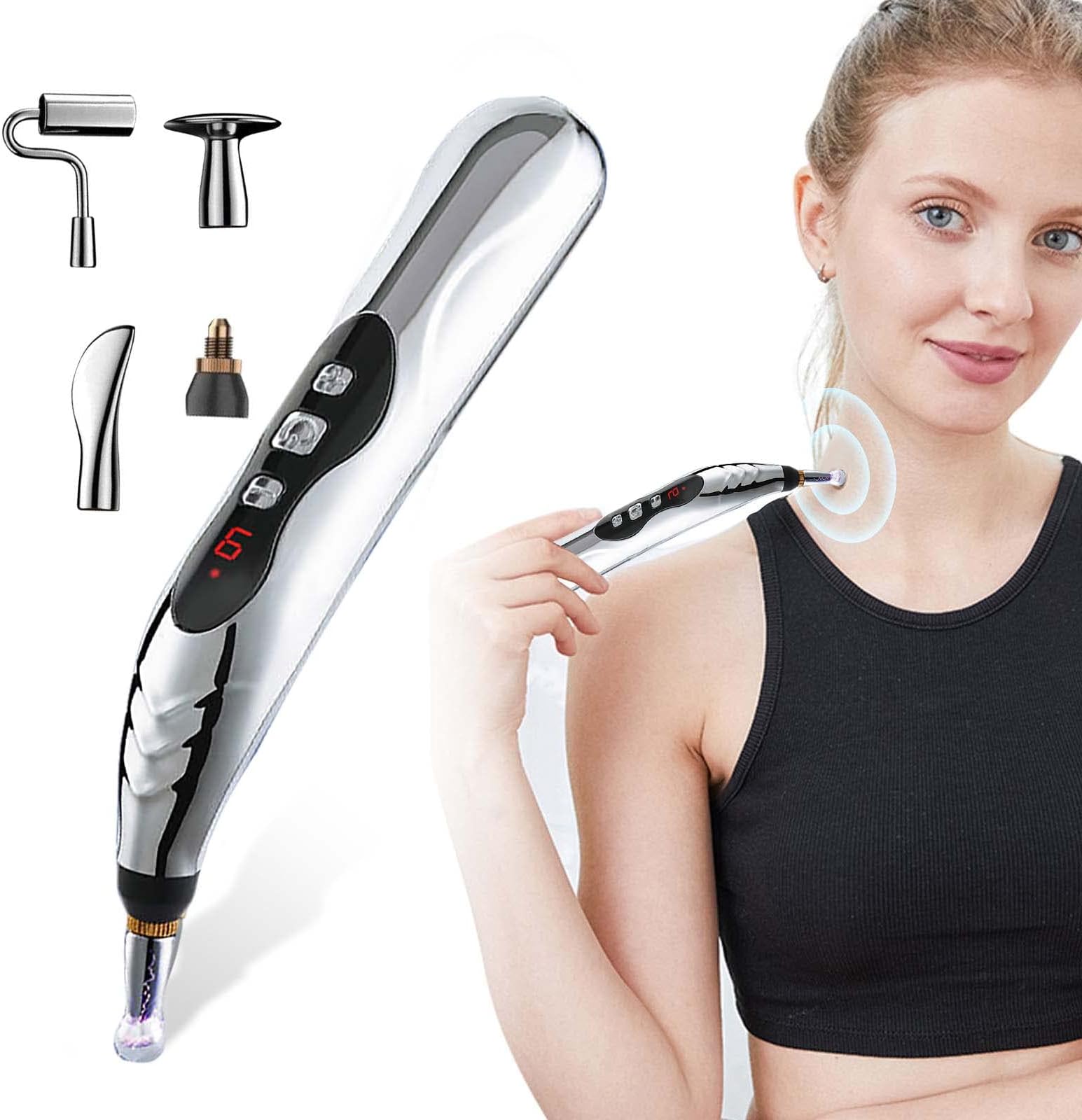 Acupuncture Pen, 5-In-1Electronic Acupuncture Pen Pain Relief Therapy Rechargeable Powerful Meridian Energy Massage Pen Relief Pain Tools