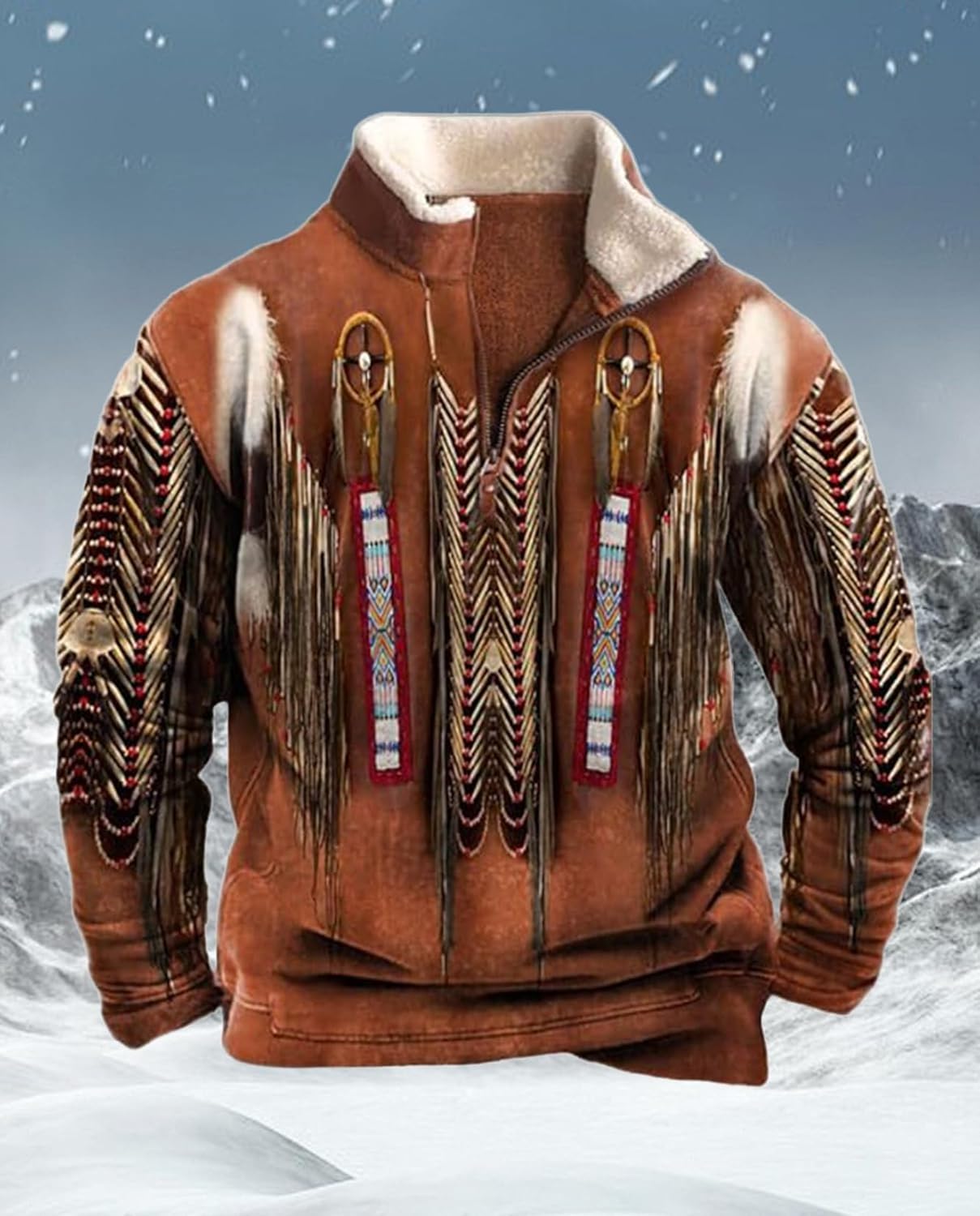 Western Sweatshirts for Men Aztec Cowboy Vintage Graphic Fleece Hoodie Mens Quarter Zip Pullover Country Jacket - Image 3