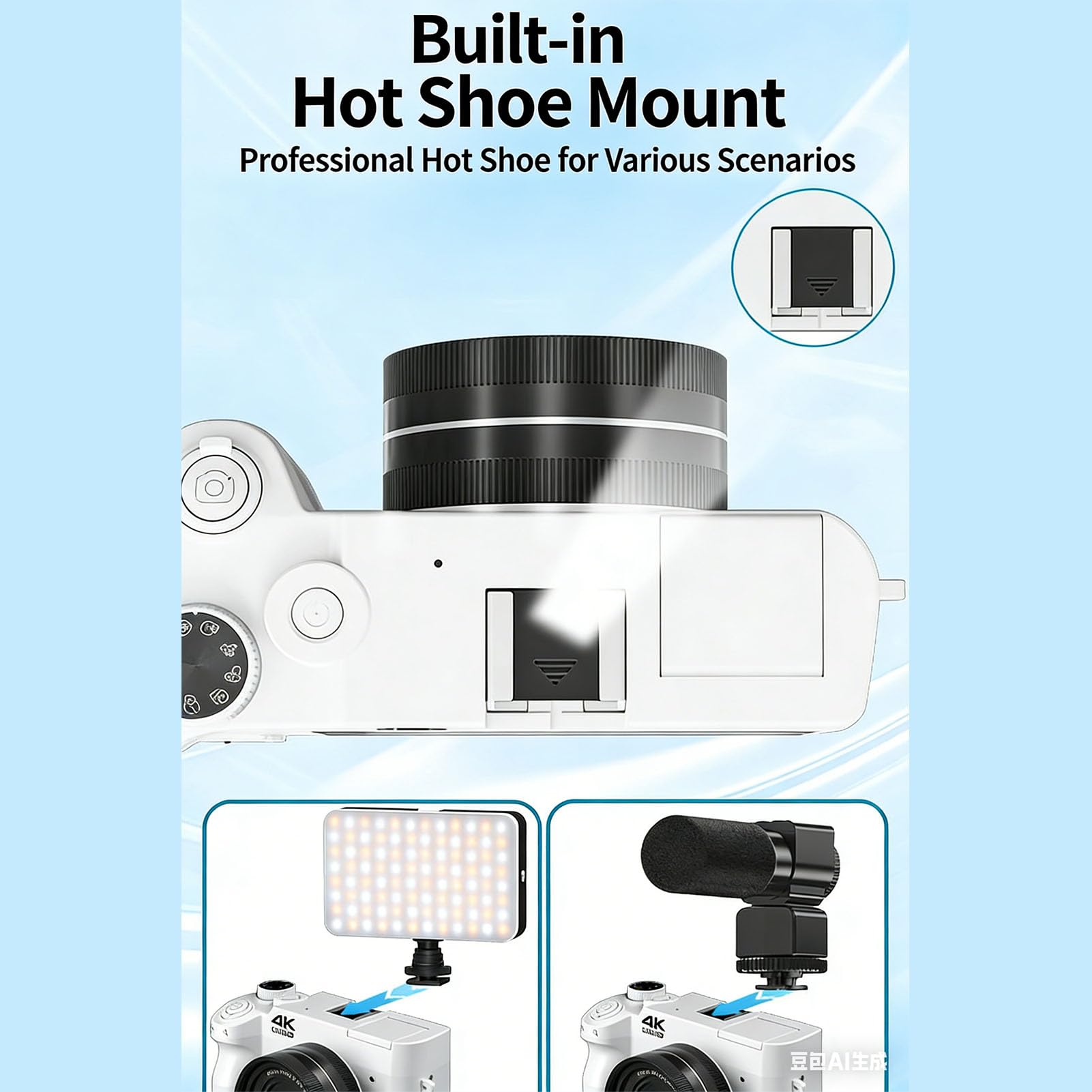 Jectse Fotocamera Digitale 5K per Fotografia con WiFi, Fotocamera per Vlogging Ultra HD da 75 MP con Schermo Ribaltabile a 180° da 3 Pollici, Compatta con Messa a Fuoco (White)