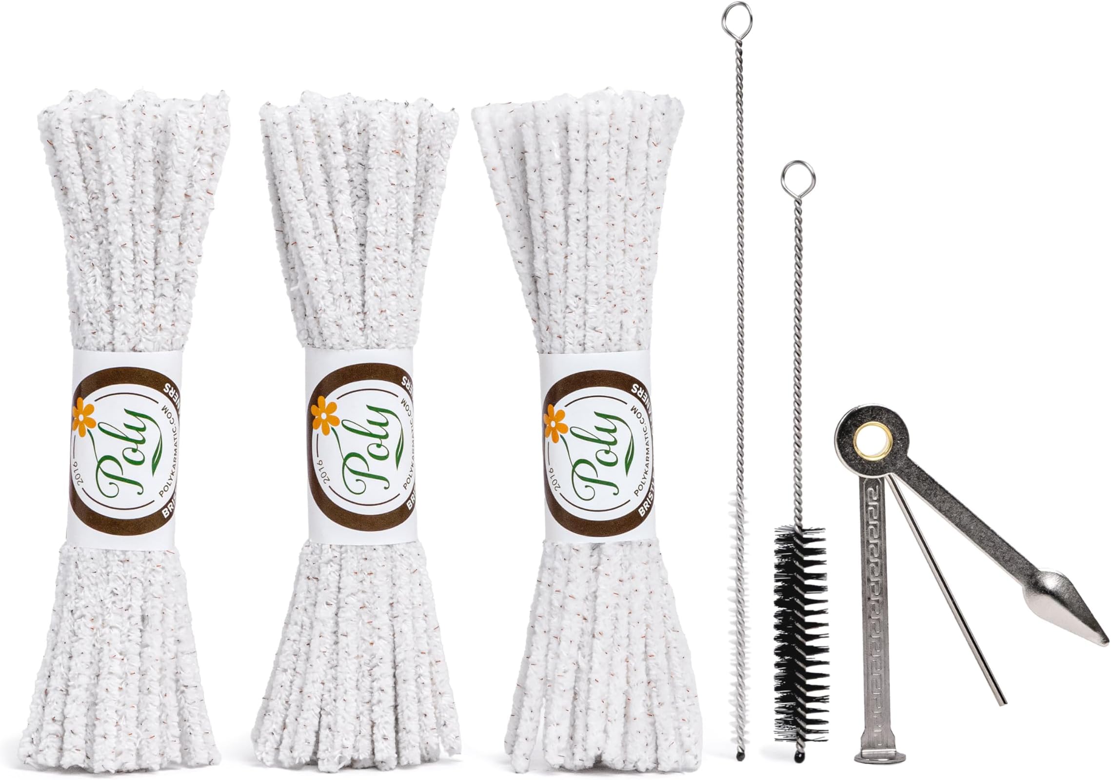 Pipe Cleaners Tool Set | 132 Hard Bristle Pipe Cleaners Bulk, 2 Nylon Bristle Brush, Tamper Tool | Nylon Bristles for Extra Scrub | Absorbent Cotton | Pipe Cleaners for Cleaning | Chenille Stems