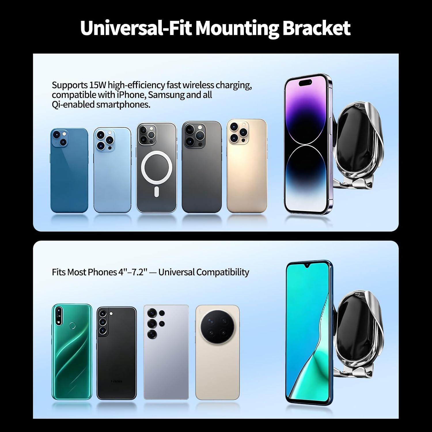Auto-Clamping Car Phone Mount for Porsche Ma-can 2014-2025, 15W Wireless Charging Car Holder for iPhone and Samsung, 360° Rotation Phone Holders, Ideal Car Accessories for Men and Women