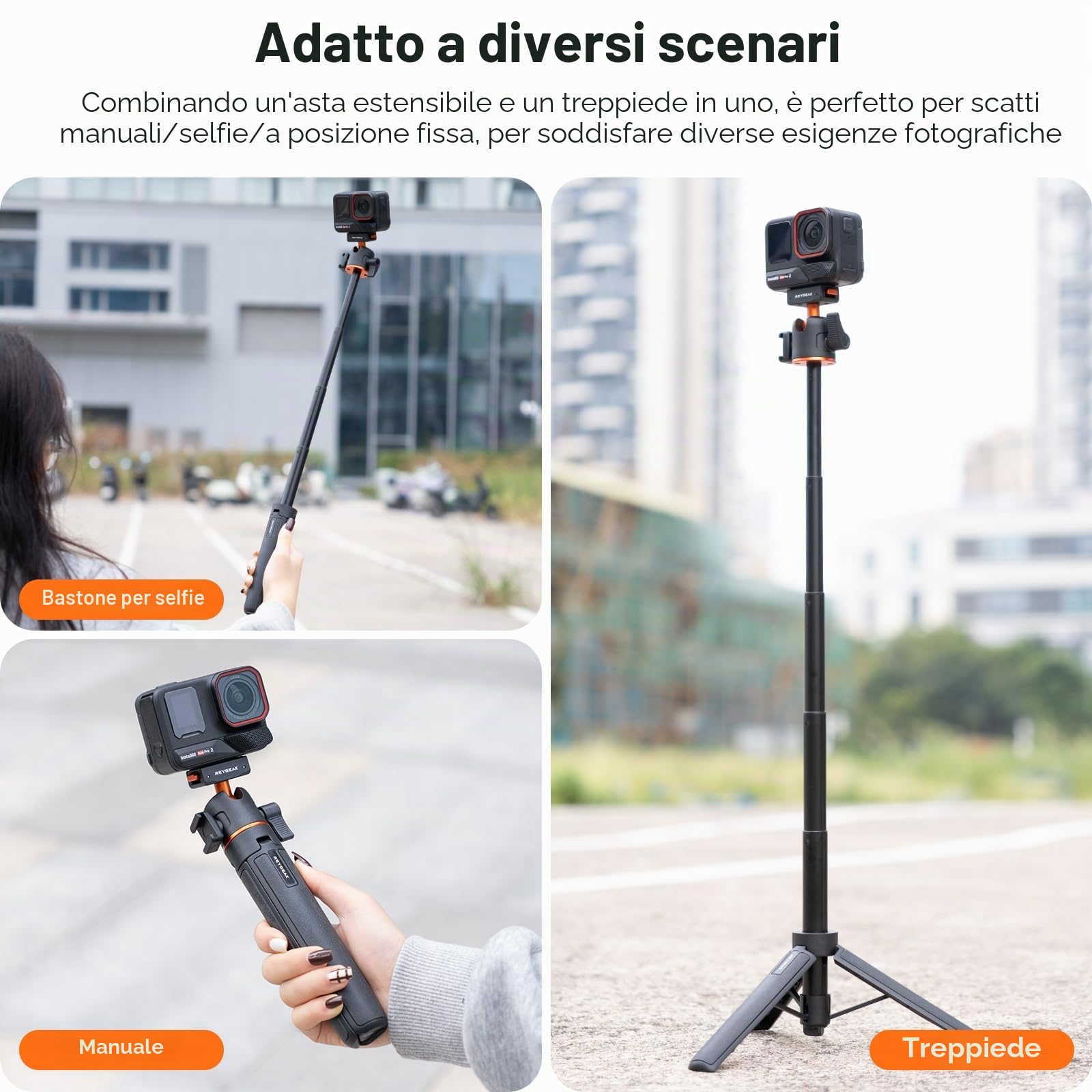 REYGEAK 55cm Treppiede Estensibile Selfie Stick per Insta360 X5/X4 Air/Ace Pro 2, con Scarpa Fredda e Adattatore a Sgancio Rapido per Montaggio Insta360