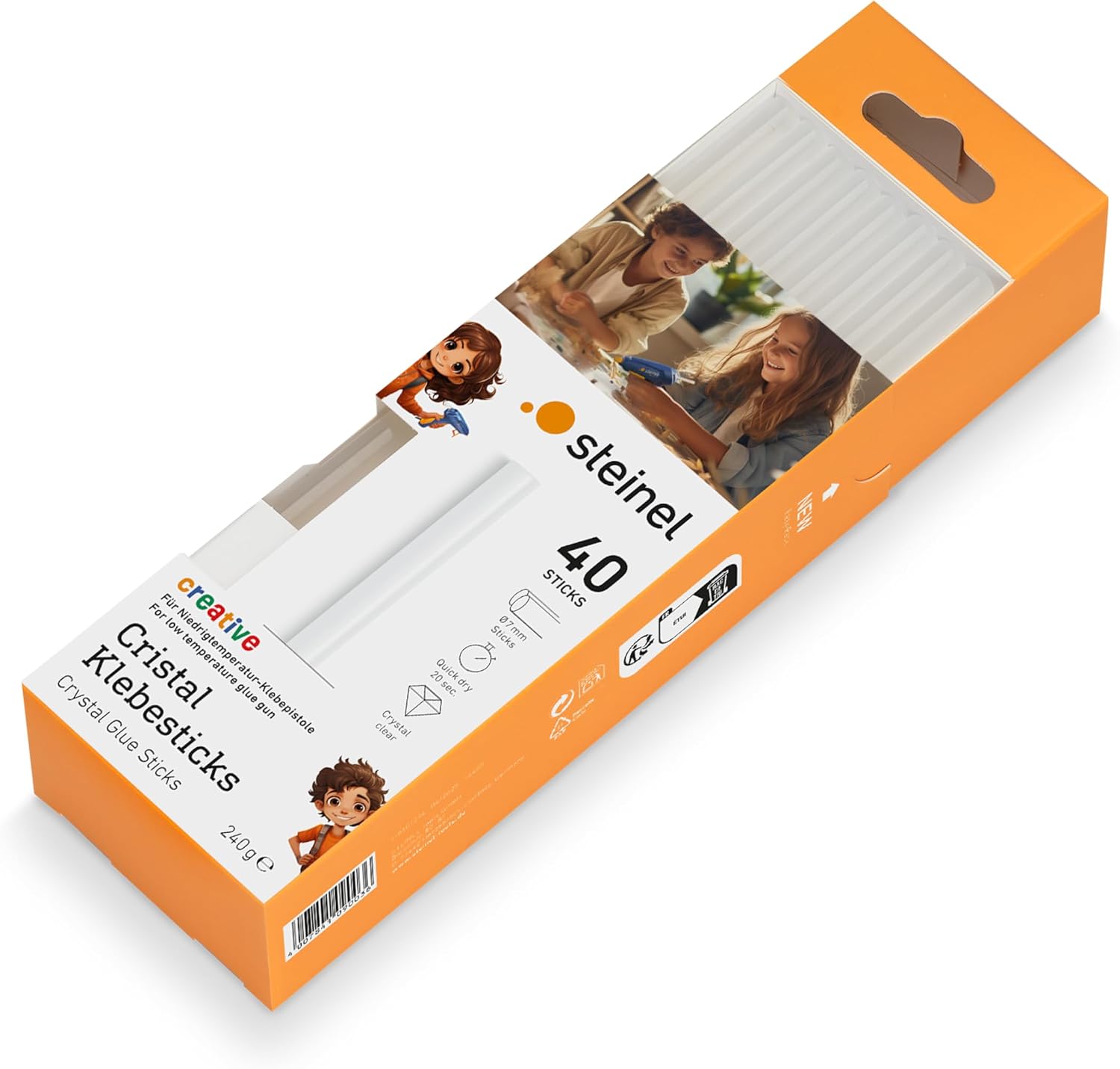 Steinel Glue Sticks 85°C Cristal Transparent Hot Glue Sticks 7 mm Pack of 40 Hot Glue Cartridges for Glue Gun GlueMatic 1007-LT 240 g