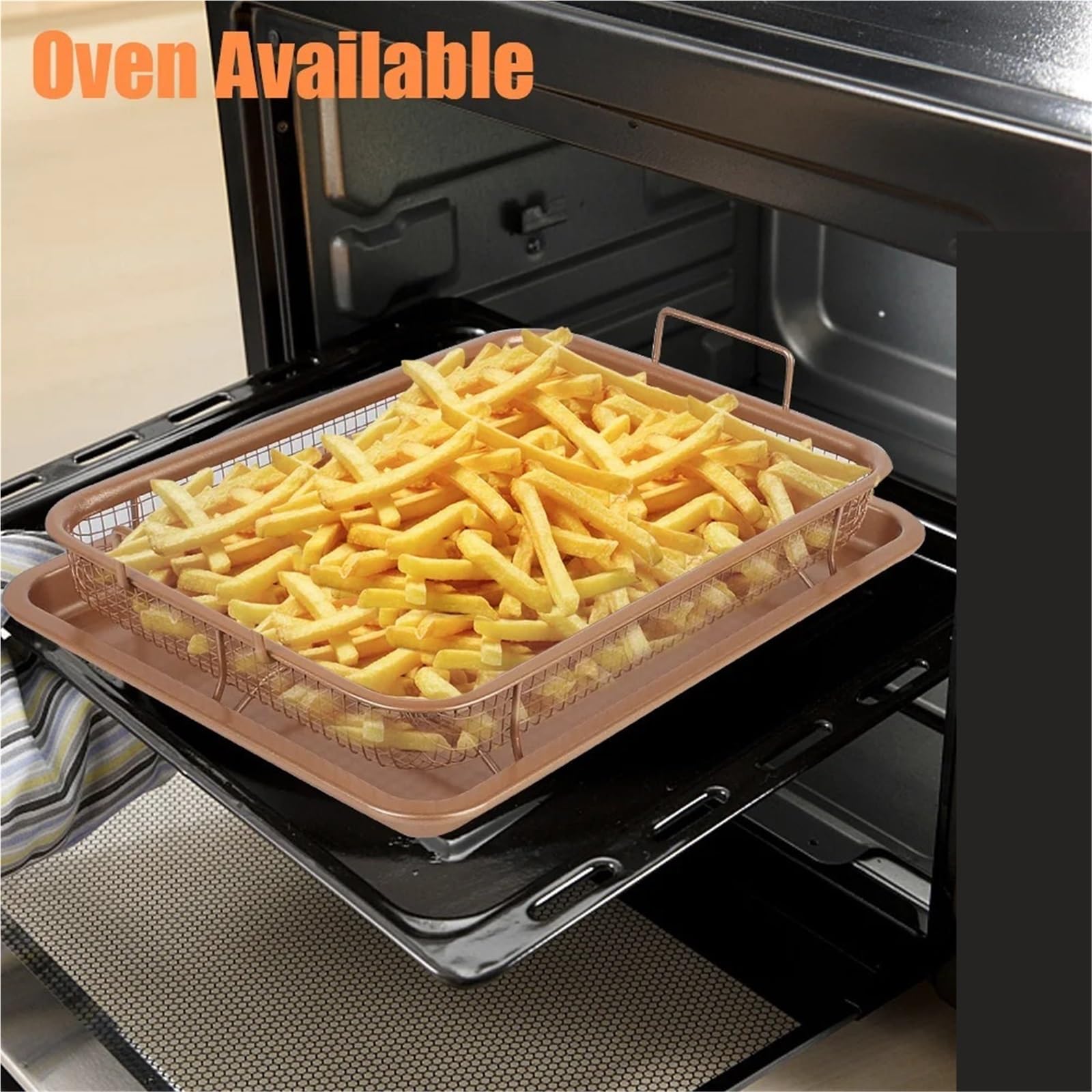 Teglia da Forno in Acciaio Inox, cestello Antiaderente per Patatine Fritte, Padella per friggere l'olio, griglia Croccante, per Forno, friggitrice ad Aria, Barbecue