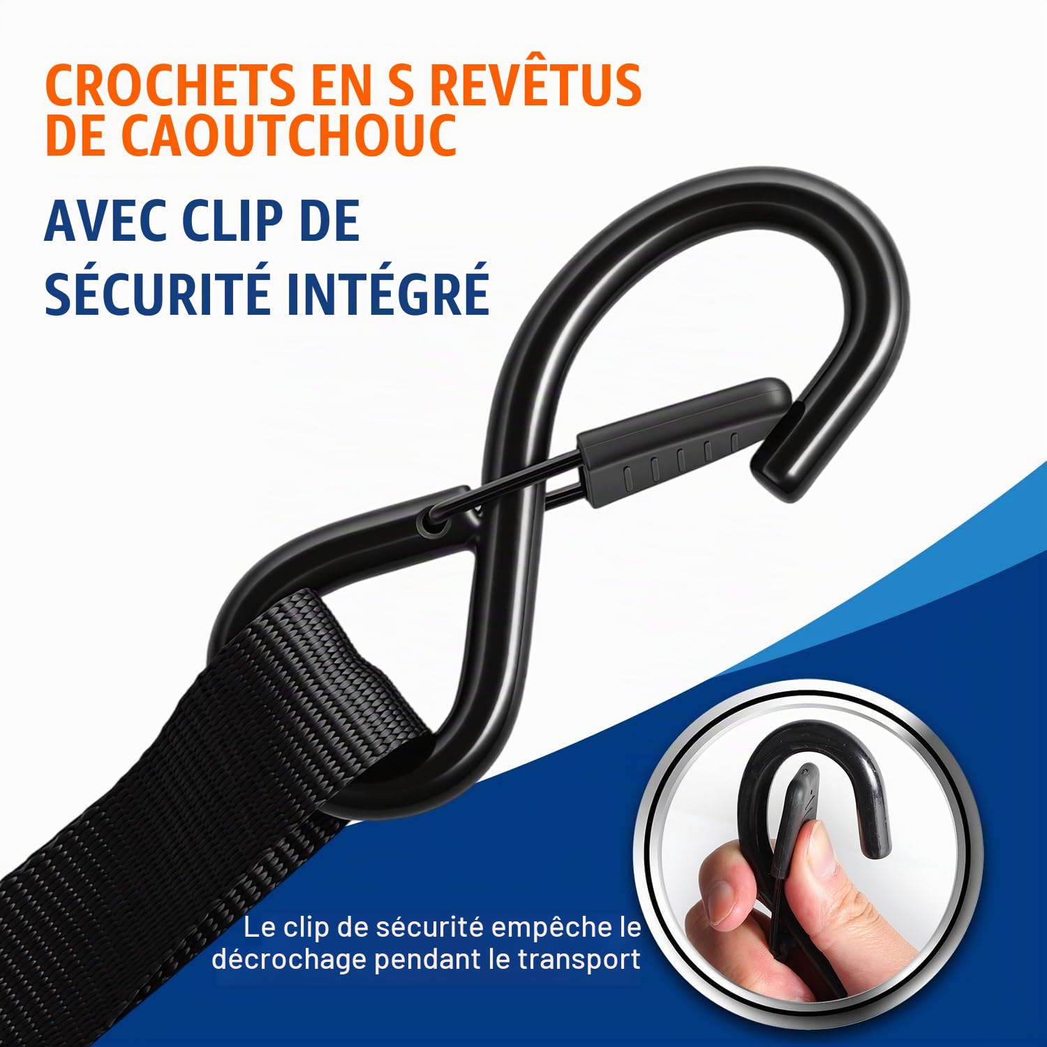 Lot de 4 Sangles à cliquet Automatique 3m x 25mm avec Crochets en S | 750kg Charge de Rupture | D'arrimage à rétraction Automatique pour Moto, remorque, Camion - Noir