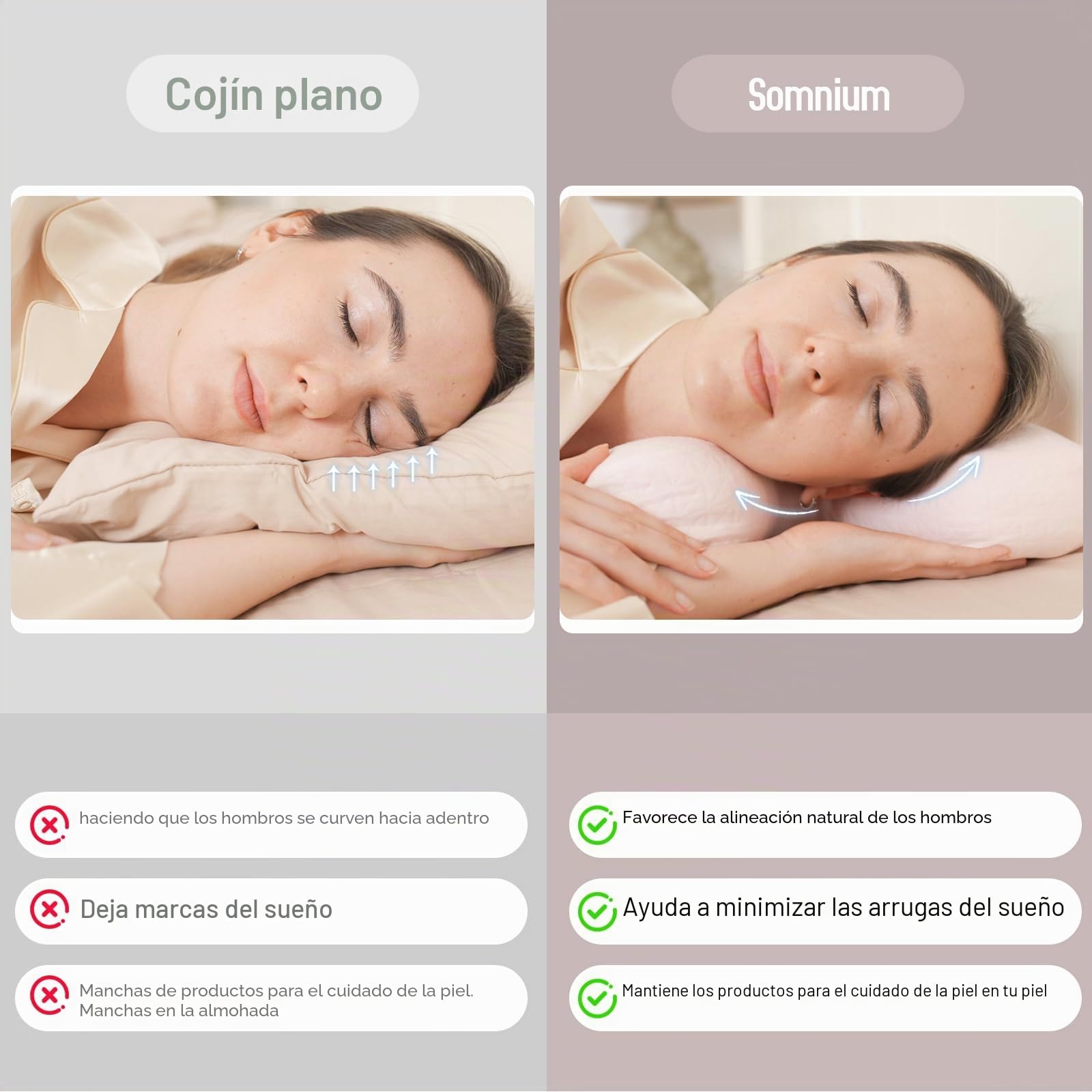 vocheer Almohada antiarrugas, almohadas de belleza ajustables que proporcionan apoyo para el cuello y alivio del dolor, almohada alternativa de plumón agradable a la piel, diseño ergonómico de