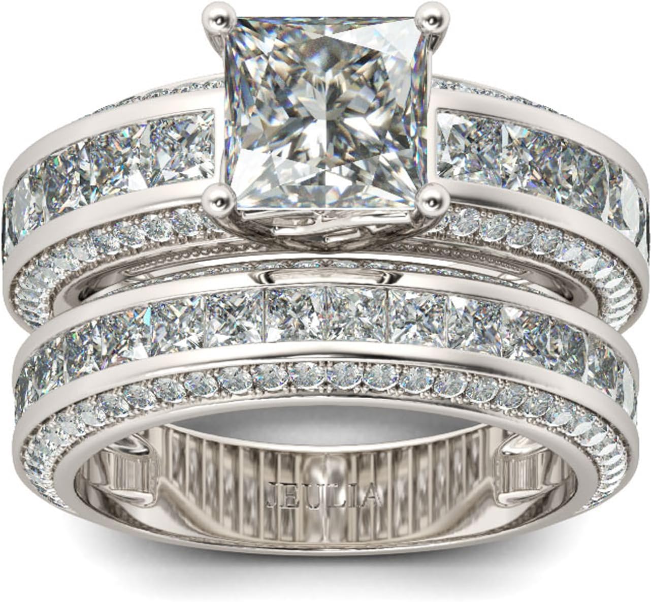 Jeulia 2.85 Carat Sterling Silver Princess Cut Bridal Set Engagement Wedding Rings Bands with Cubic Zirconia for Women with Jewelry Gift Box - Image 3