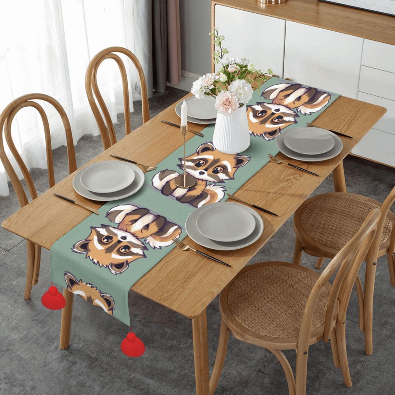 Chemin de table Noël et cuisine au motif raton laveur pour repas