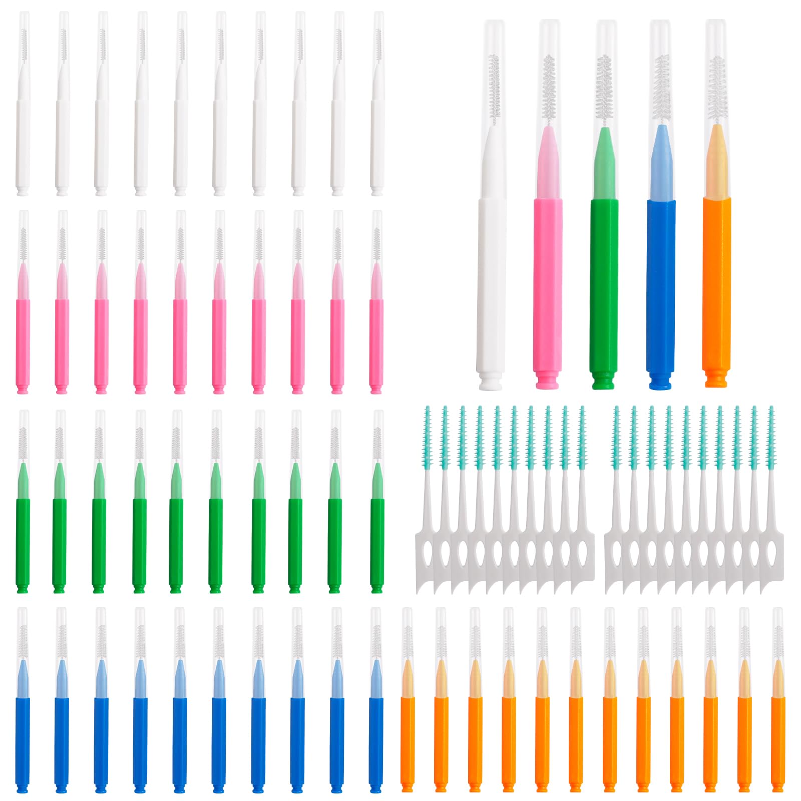 YEERSUO 70 PCS Interdental Brushes, 50 PCS Dental Brushes Flossing Head for Oral Tooth Cleaning, with 20 PCS Tooth Picks Dental Floss Brushes for Braces Between Teeth Oral Cleaning