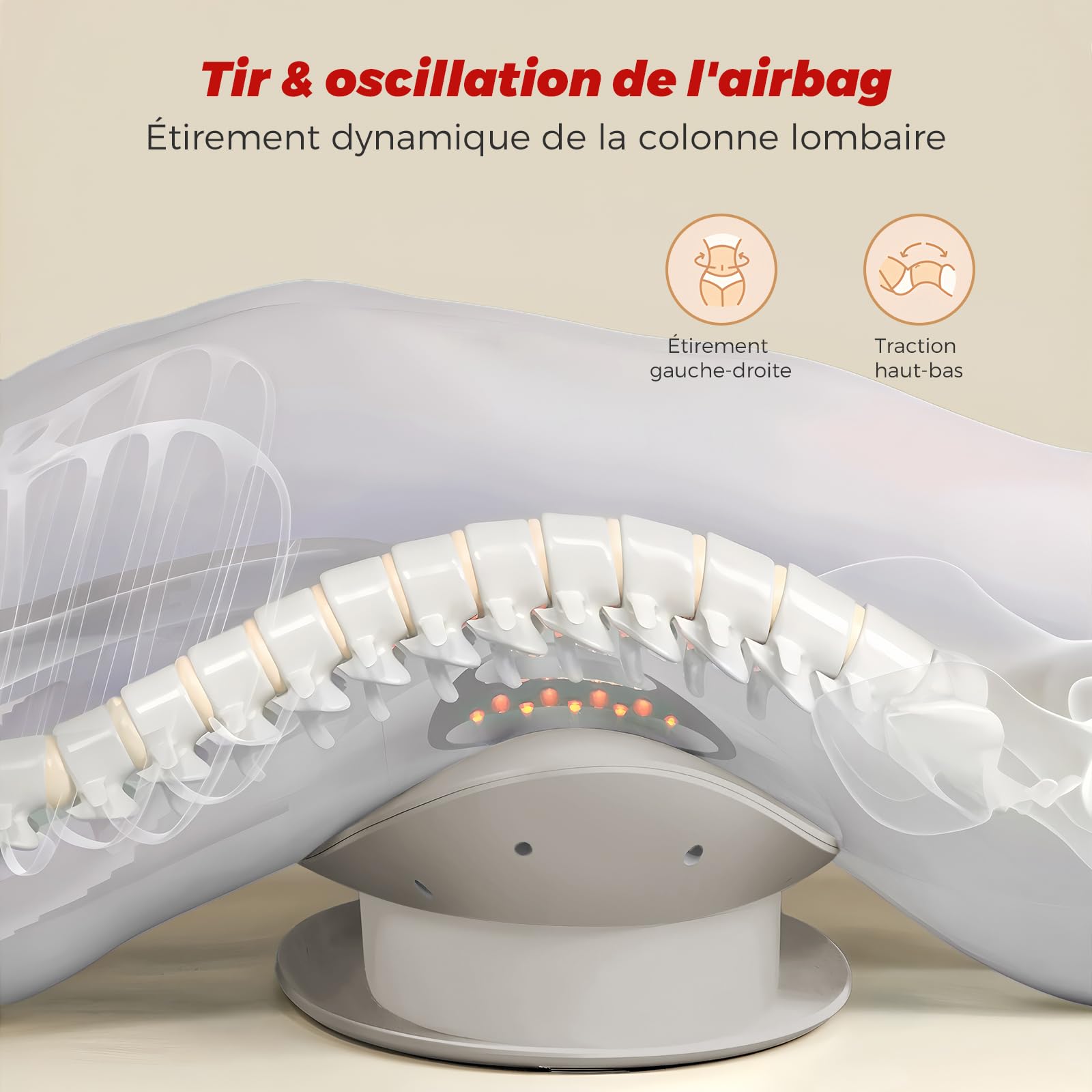 Appareil de massage lombaire avec chaleur, vibration, fonction de courbure, appareil de massage du dos avec chaleur et impulsion EMS - Appareil de massage lombaire avec vibration, hub coussin