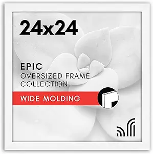 Americanflat 24x24 Picture Frame with Polished Plexiglass - Epic Collection - Square Picture Frame with Engineered Wood - Wide Photo Frames for Wall display - White