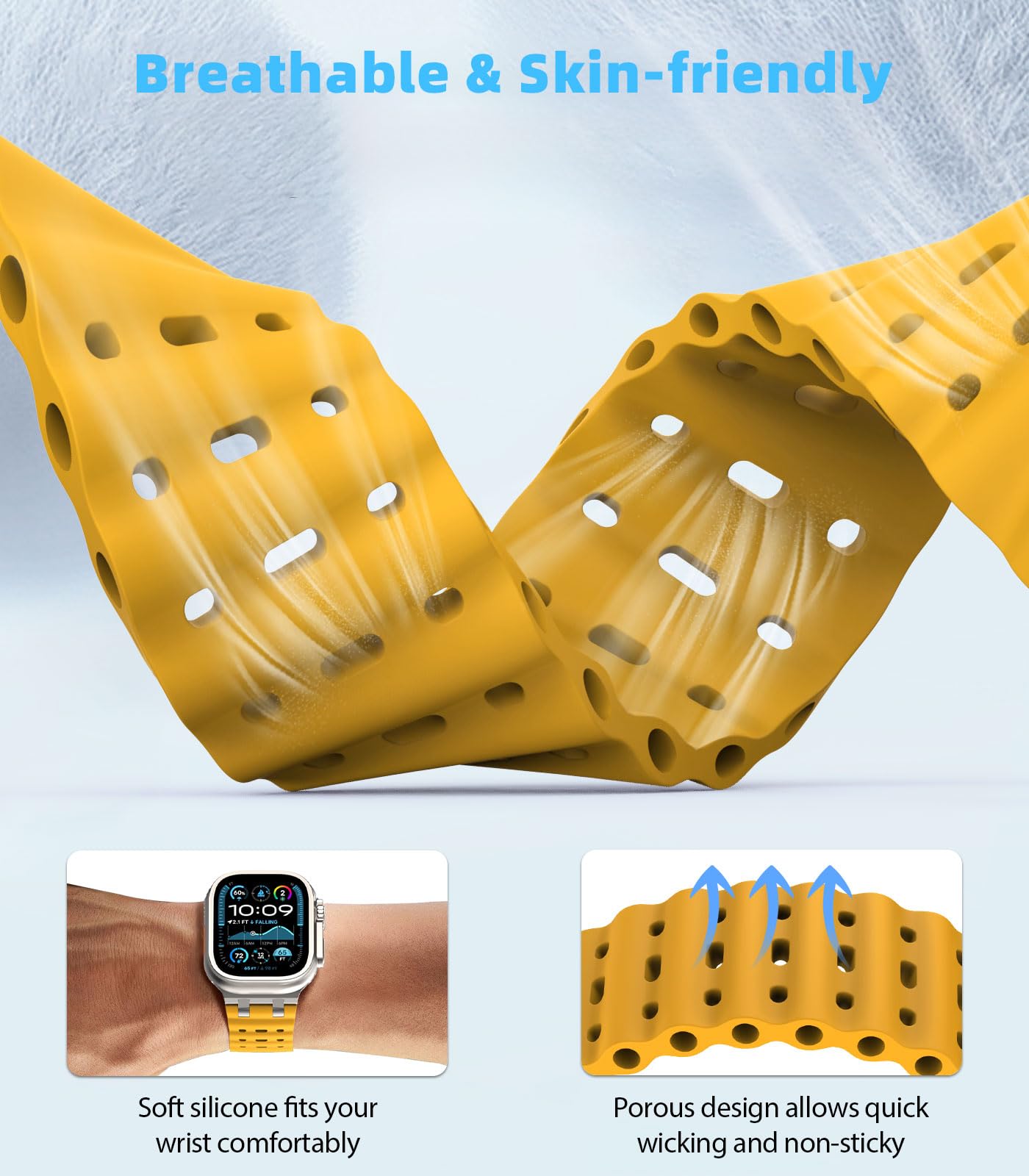 MoKo Bracciale Migliorato in Silicone Sport Oceano per Apple Watch 49mm/46mm/45mm/44mm/42mm - Serie 10/9/8/7/6/5/4/3/SE2/SE/Ultra2/Ultra - Unisex