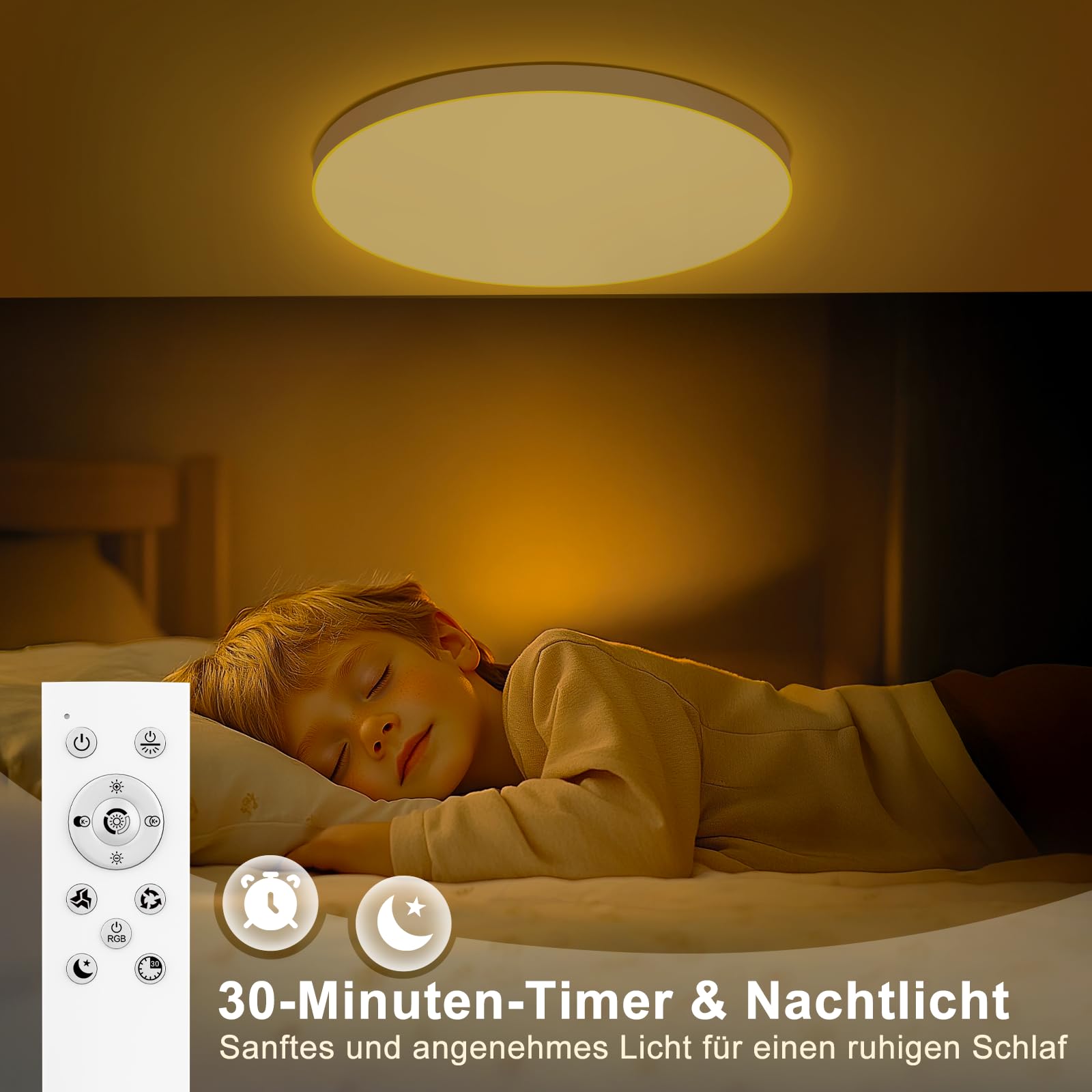 OUILA Deckenlampe Led Dimmbar 36W RGB Farbwechsel LED Deckenleuchte Flach mit Fernbedienung 3600LM Rund 3000K-6500K Deckenbeleuchtung für Schlafzimmer Wohnzimmer Esszimmer Küche Korridor Balkon Ø37CM