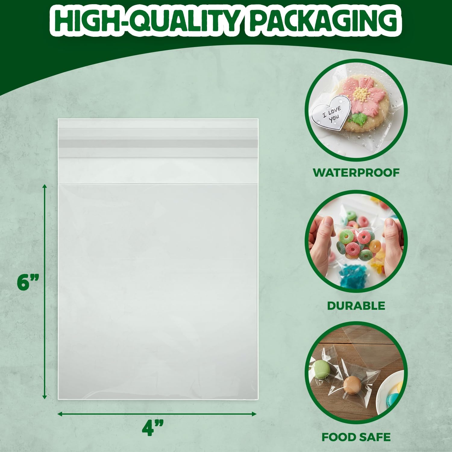 Seal Fresh Self Sealing Cellophane Bags - 4" x 6" (1000 Count) - Clear Plastic Resealable Cello Bag - Cellophane Treat Bags, Cookie Bags for Packaging, Candy bags, Cello Bags, Pastry Bags