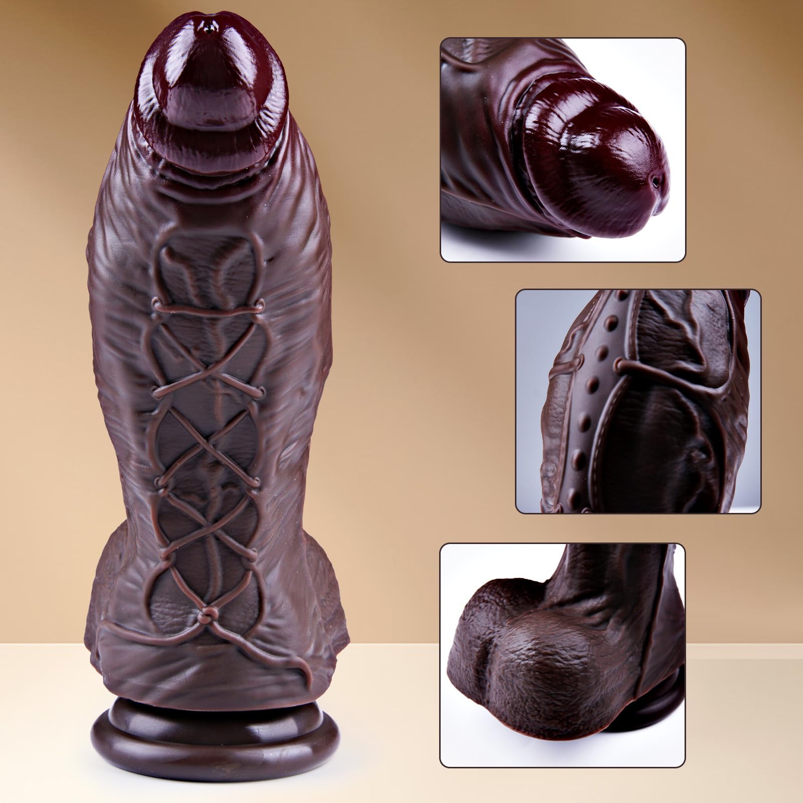 Enorme dildo nero da 7,8 cm di diametro, fallo spesso oversize realistico da 26,5 cm, fallo lungo con base a ventosa, fallo oversize XXL, fallo anale largo, adatto a uomini e donne esperti
