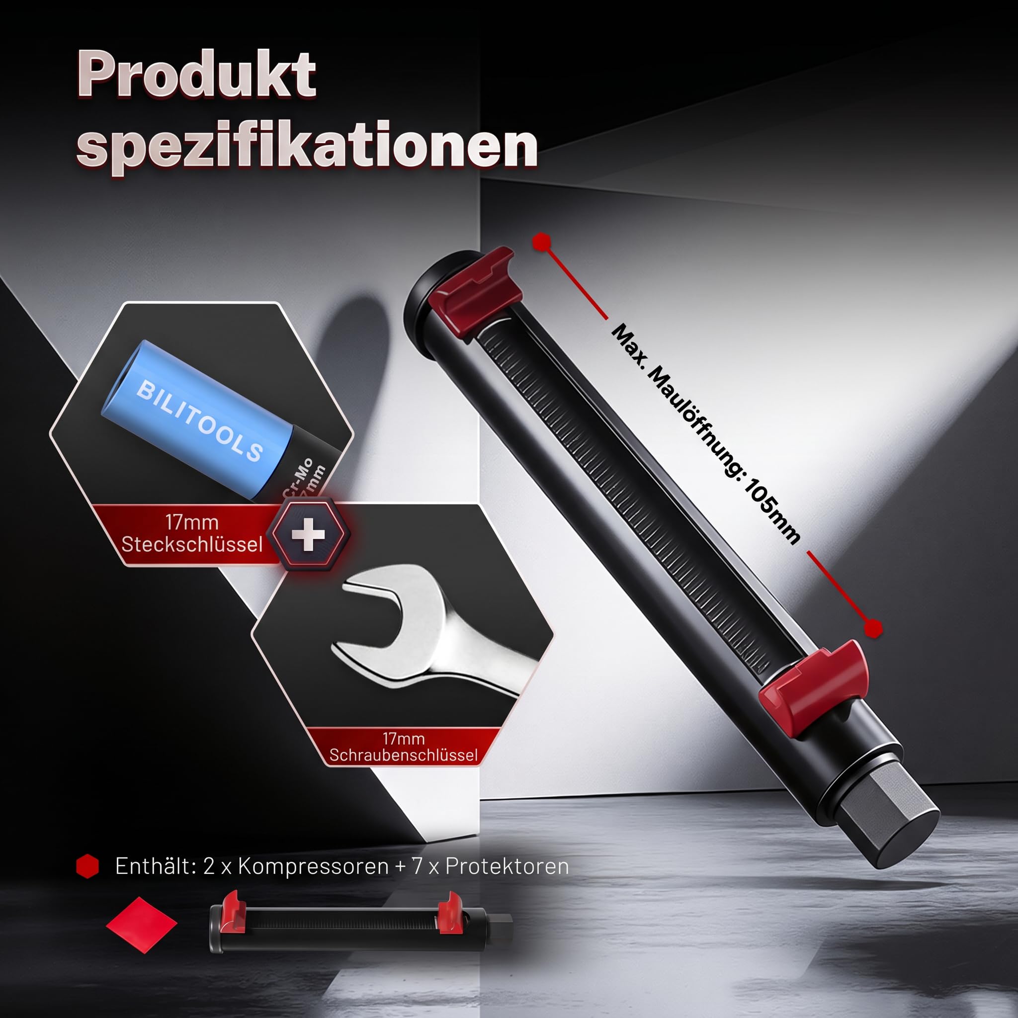 BILITOOLS Motorrad Federspanner Set für Stoßdämpfer und leichte ATVs | 2 Federspanner mit 17-mm-Antrieb und 7 Federschonern für Motorrad-Stoßdämpfer und leichte ATVs, nicht für Auto-Federbeine