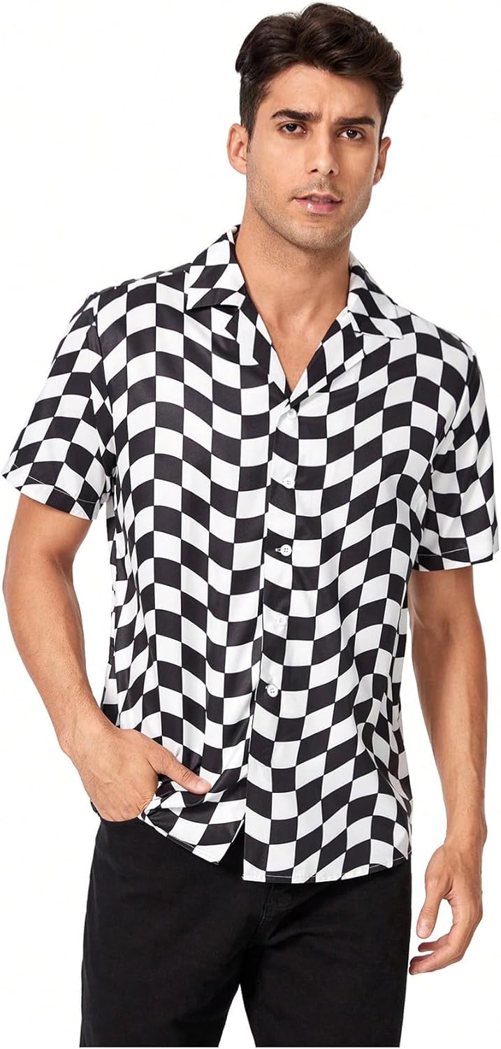 Milumia Men's Floral Button Down Hawaiian Shirt Lapel Neck Short Sleeve Aloha Beach Shirts - Image 2