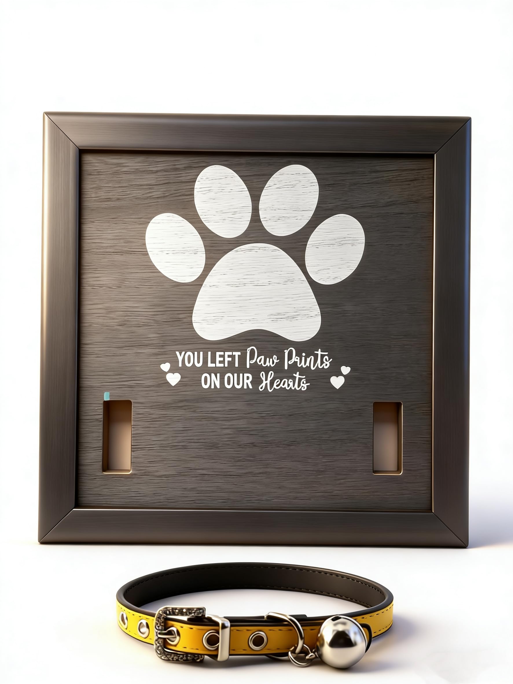 JunWondC Dog Remembrance Gift Memorial Picture Frame with Paw Print Design, Dog Collar Holder Memorial,for Pet Passing,Wood Photo Display with Quote,