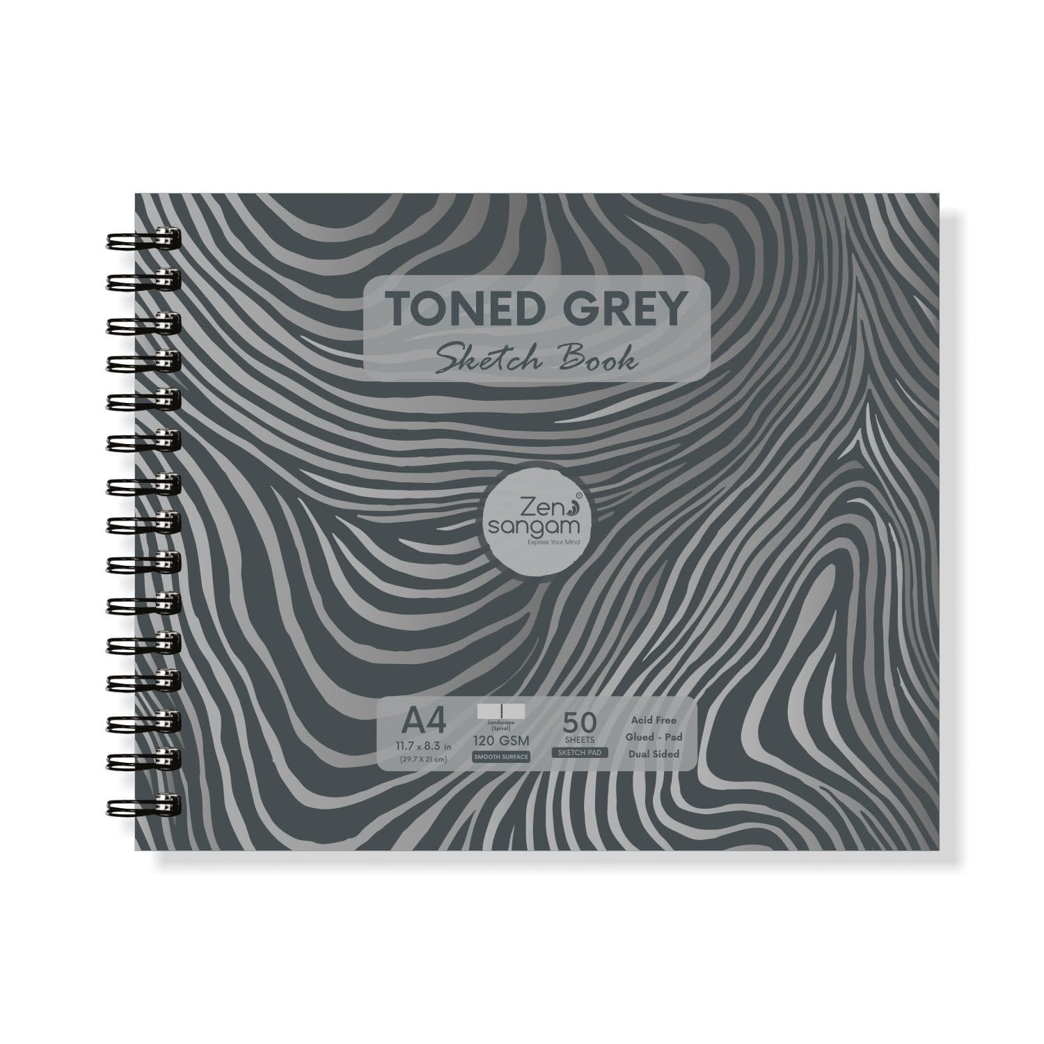 Zen Sangam Artists’ - A3 Spiral 120 GSM Grey Paper Sketchbook - Landscape - 120 GSM Toned Papers - Smooth Surface Sketchbook - 25 Sheets (50 Pages) - Size (29.7x42cm) - Doodle Grey Sketchbook (B0CP85N1BQ) Amazon Price History, Amazon Price Tracker