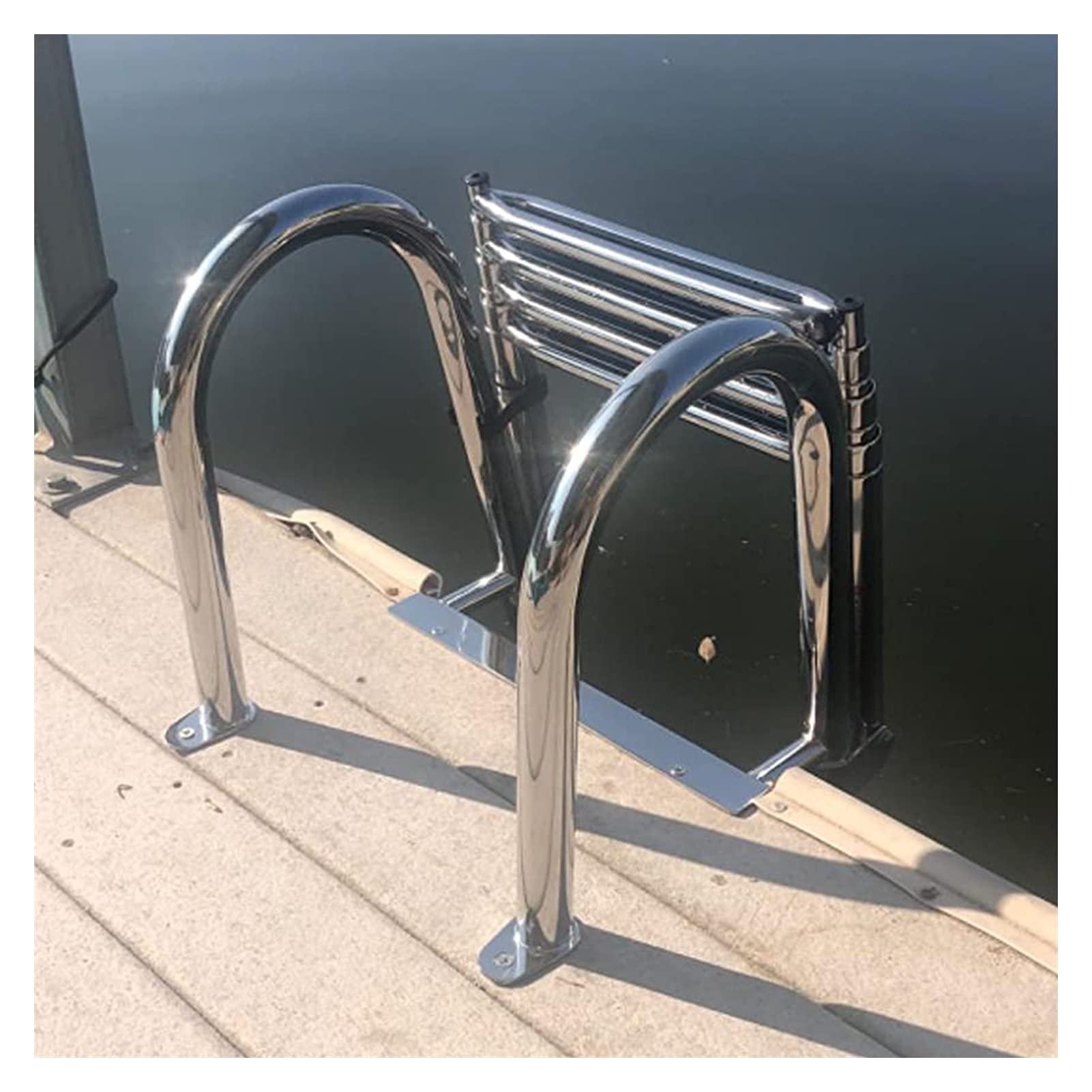 Échelles de Bateau Ponton Pliables en 4 marches, échelles de Pont de Bain télescopiques en Acier Inoxydable, Support d'entrée arrière, avec Main Courante et marches Extra Larges