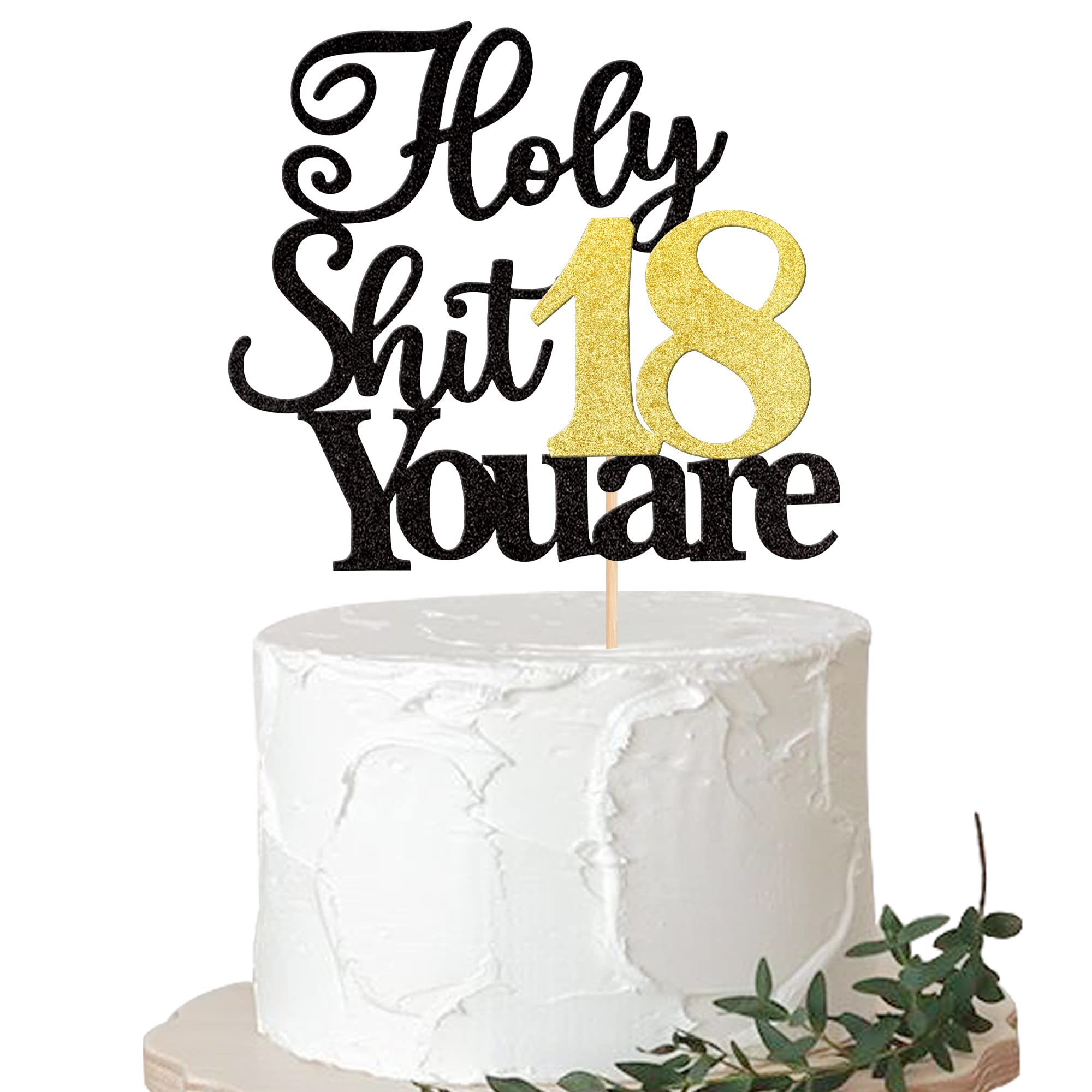 Xsstarmi 1 Pack Holy Shit You are 18 Birthday Cake Topper Glitter Happy 18th Birthday Cake Pick Sweet 18 Eighteen Cheers to 18 Years Cake Decorations for Funny 18th Birthday Party Supplies