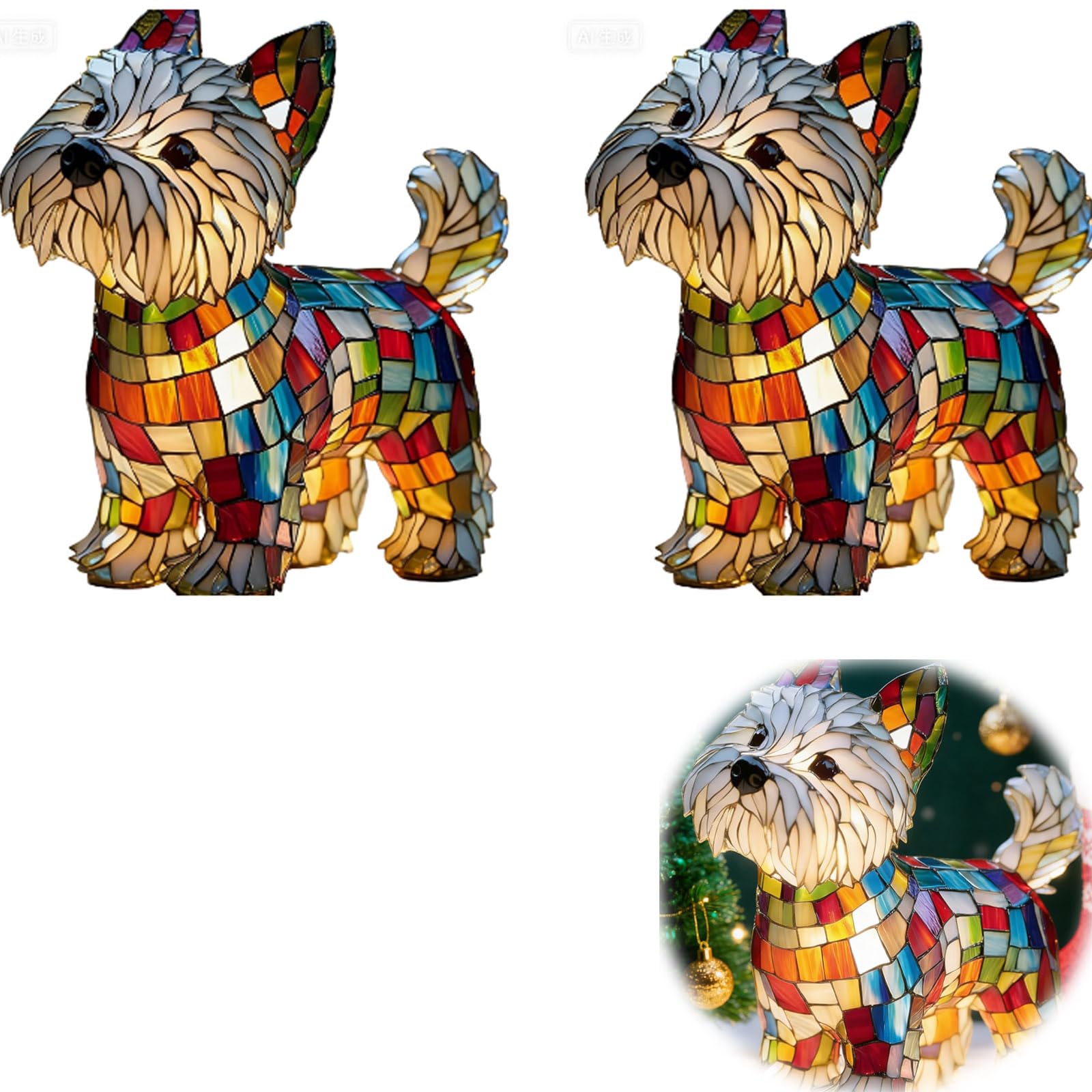 Stained Dog Lamp, Dogs Stained Resin Tabletop Night Light with Stained Glass Glow, USB Powered for Bedrooms, Desks and Living Rooms(2pc)