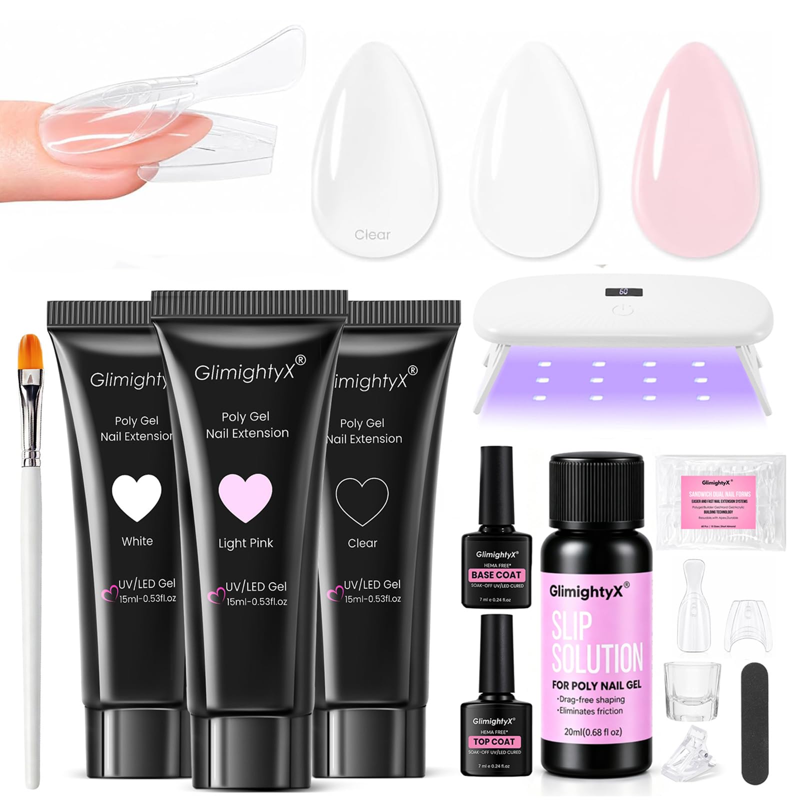 GlimightyX Polygel Toenail Kit - Clear, Pink & White -11 GlimightyX Polygel Toenail Kit - Clear, Pink & White -11