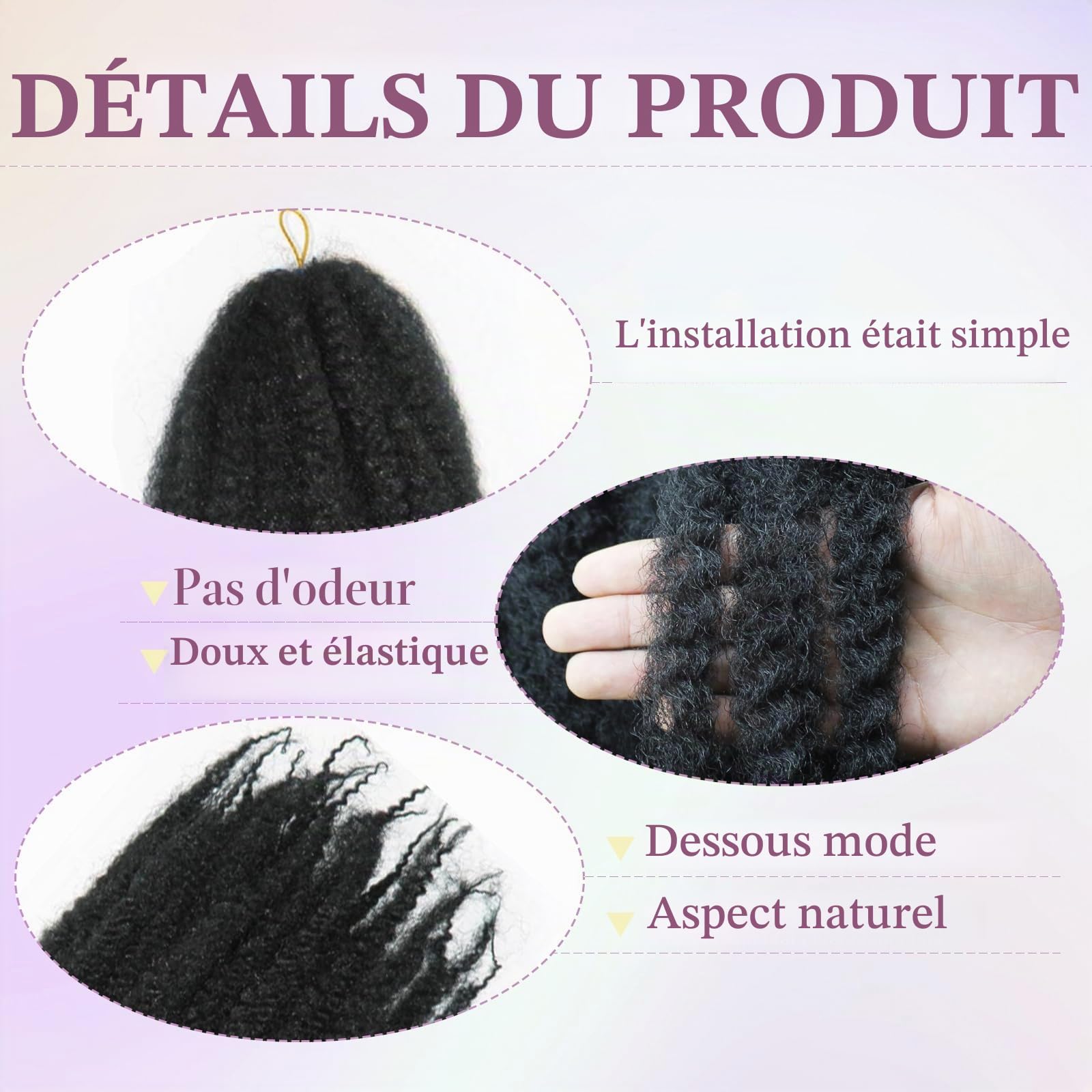 Tresses en crochet style Marley Twist pour cheveux afro, frisés, bouclés, cubains, tresses sénégalaises synthétiques, extensions de cheveux en crochet pour femmes (1b, 40,6 cm/lot de 3)