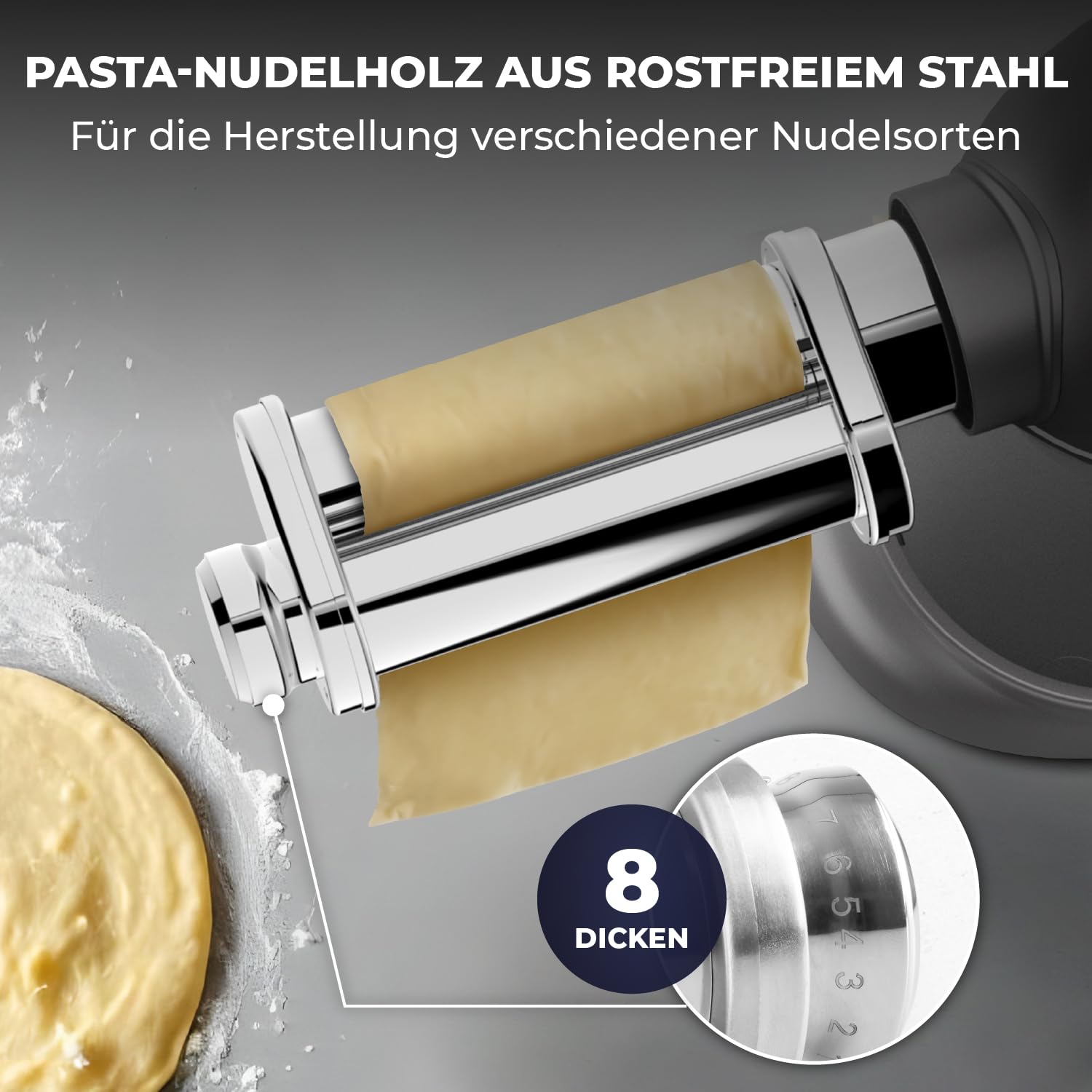 Kuchenmaschine mit Nudelmaschine – 2000W – Knetmaschine mit Nudelmaschine Elektrische – Pasta Maker - 6,2L Edelstahl Rührschüssel (Grau)