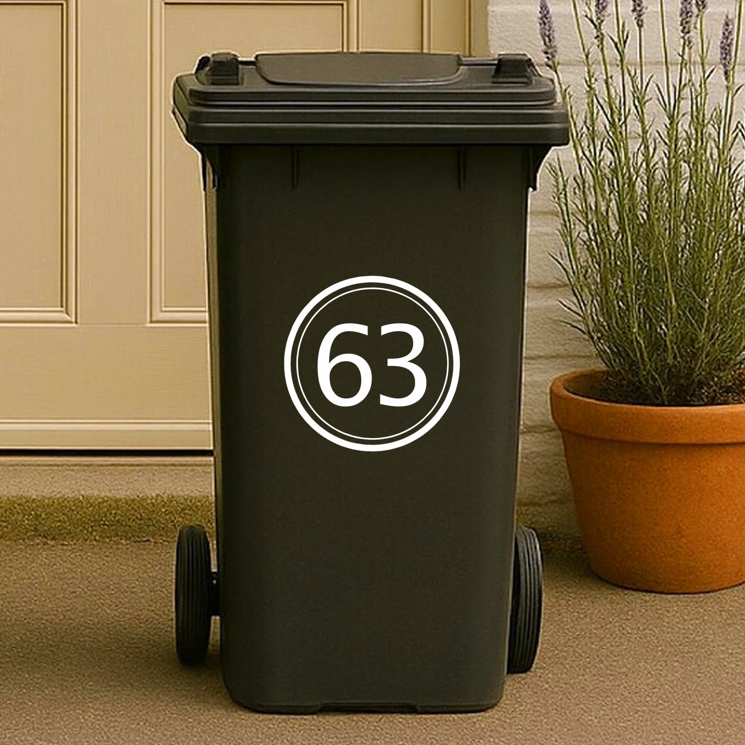 Minxltd One Color Personalised Wheelie Bin Sticker, Custom Your House Number & Address Waterproof Vinyl Decal, Number And Street Name, Recycle Bin Stickers，Rubbish Bin(F)
