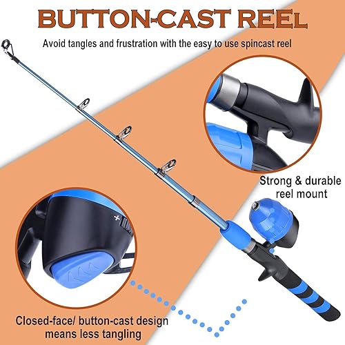 Miniatura 3 de Juego de caña de pescar Oddspro telescópica, portátil, y carrete Spincast para niño y jovenes