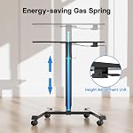 BONTEC Mobile Standing Desk Adjustable Height, Rolling Laptop Cart with Hook, Portable Workstation with Pneumatic Lift, Ergonomic Table with Wheels, Compact Home Office Desk, Black 25.6" x 17.7"