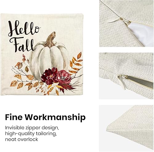 Miniatura 6 de Juego de 2 fundas de almohada decorativas de otoño de 18 x 18 pulgadas, diseño de calabaza blanca con diseño de calabaza blanca para exteriores,