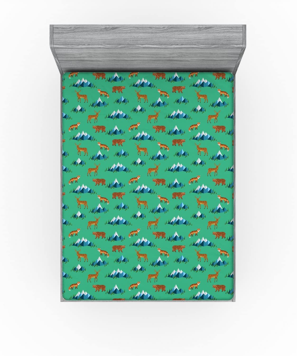 Ambesonne Animal 2 Pack Fitted Sheet, Abstract Polygon Mountain, Bed Cover All-Round Elastic Deep Pockets 2 Pieces, Package Contains 2 Queen Size Fitted Sheets, Sea Green Dark Turquoise