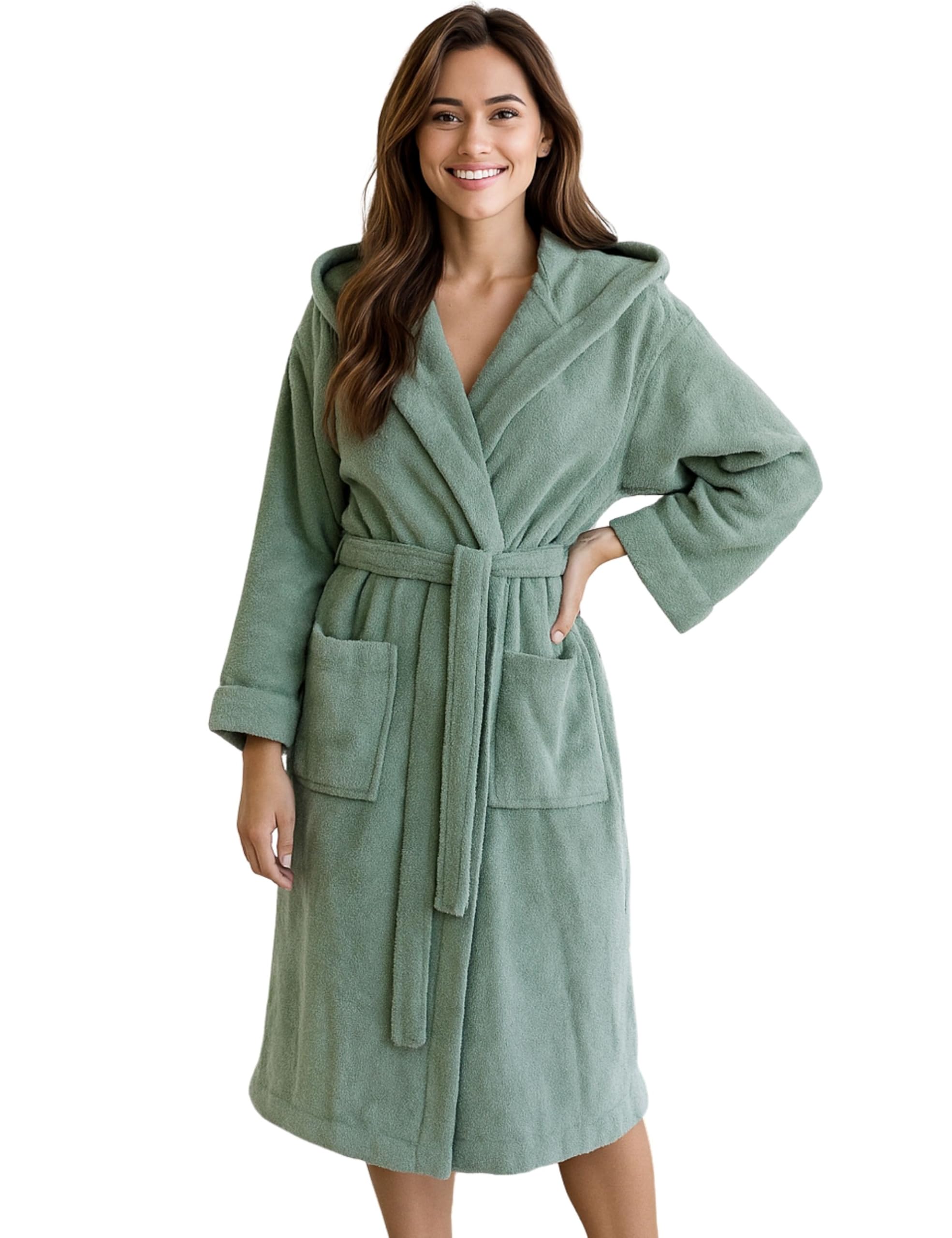 Morgenstern Bademantel Damen mit Kapuze 100% Baumwolle Frottee OEKO-TEX® Morgenmantel Marina