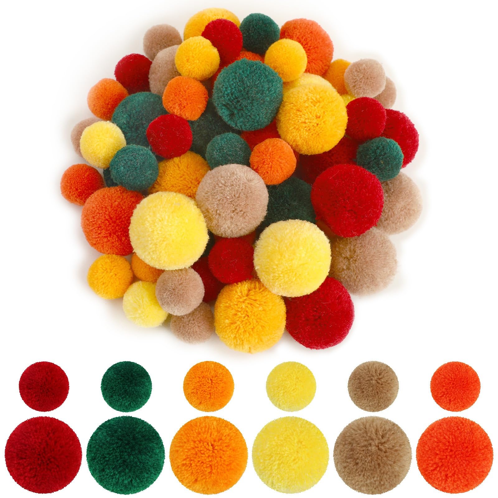 SEPGLITTER 60Pcs 1.5 and 1 Inch Large Fall Yarn Pom Poms for DIY Crafts