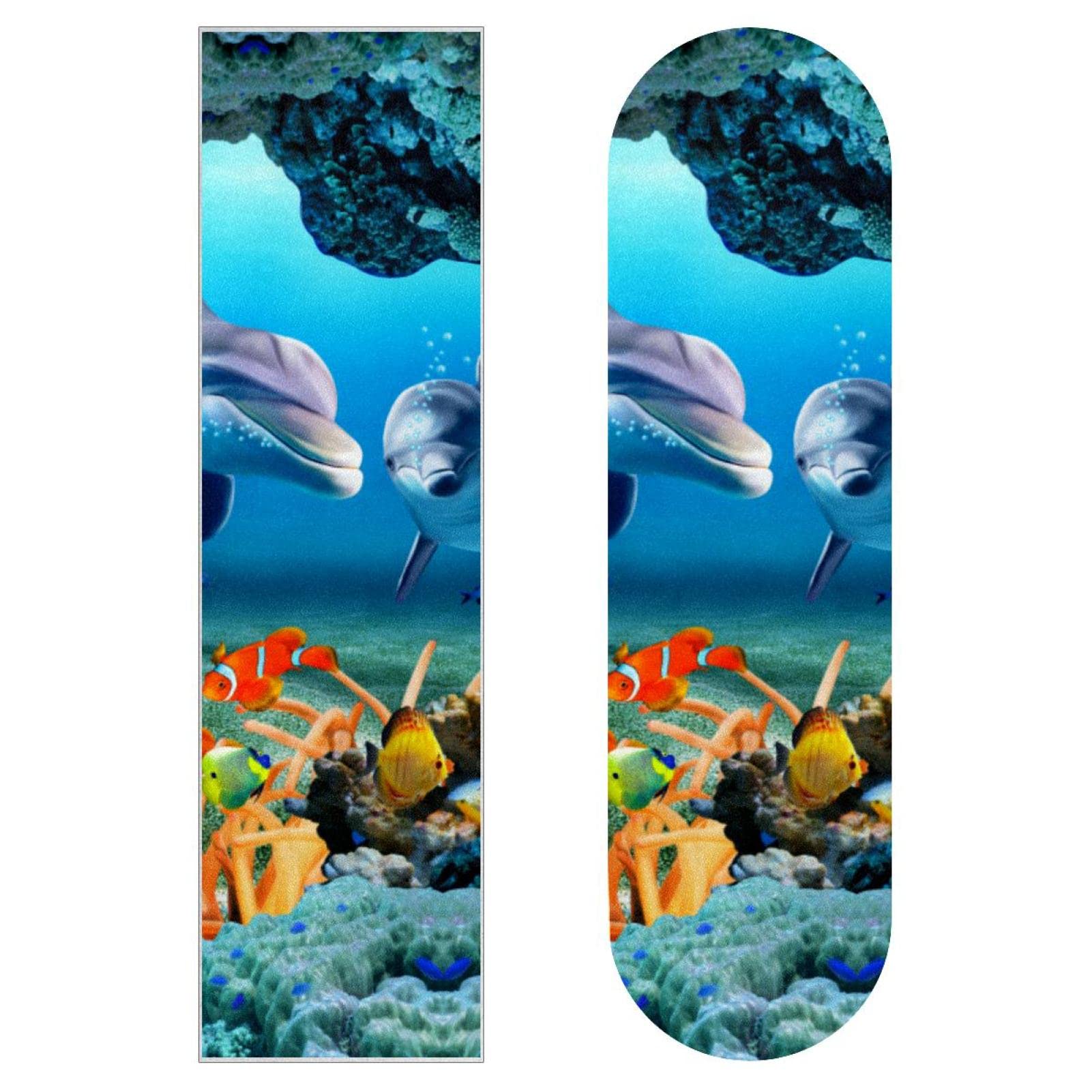 Bunte Fische und Delfine 2 Stück Skateboard-Griptape Bogen Schleifpapier Longboard Aufkleber Roller Deck Sandpapier
