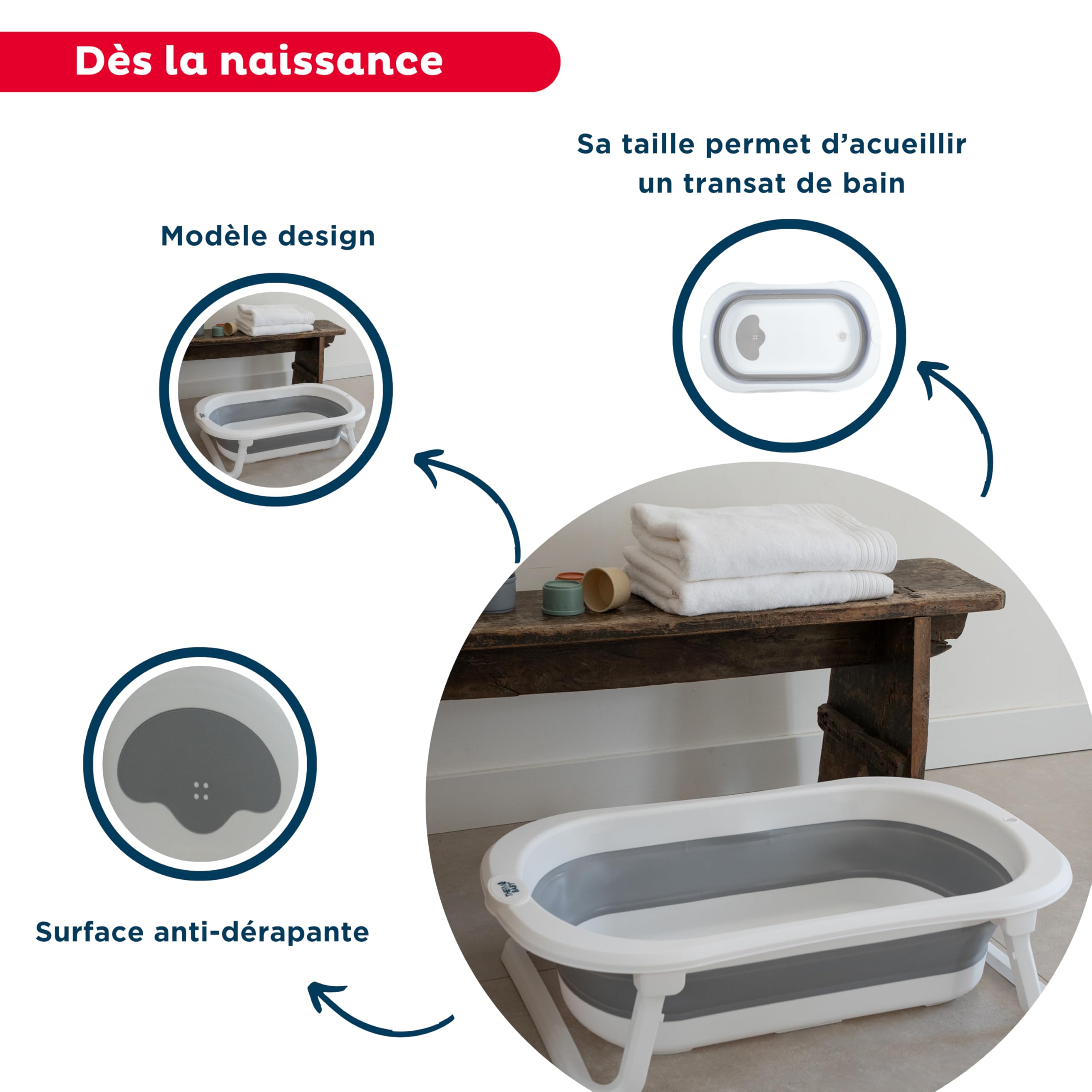 Thermobaby - Bañera plegable para bebé FOLDY: Ultracompacta - Diseño moderno - Almacenamiento práctico - Ocupa poco espacio - Fácil de usar