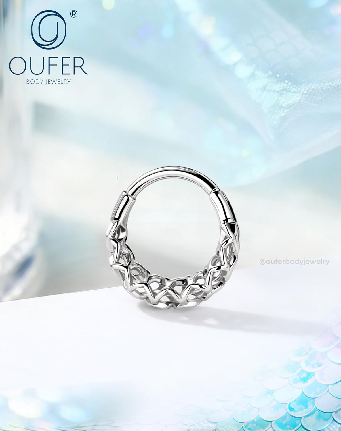 OUFER 16G Mermaid Septum Rings, 316L Surgical Steel Septum Jewelry, Silver Scale-Link Daith Earrings for Women Men, Hollow-Out Helix Conch Rook Septum Daith Piercing Jewelry-8/10mm - Image 8