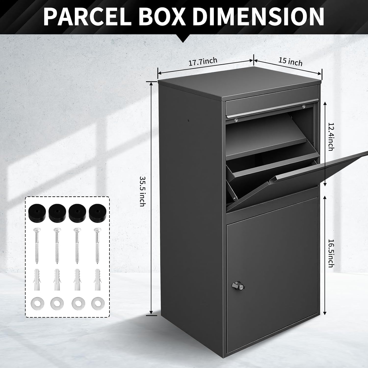 Package Delivery Boxes for Outside, 35'' x 17'' x 15.5'', Extra Large Mailbox for Parcel, Galvanized Steel Parcel Mailbox, Waterproof Lockable Anti-Theft Parcel Drop Box for Porch, Curbside, BG016