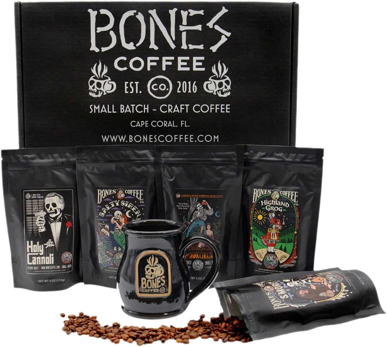 Favorite Flavors Sample Pack, Flavored Ground Beans Sampler Gift Box Set With Specialty Mug, Pack of 5 Assorted Flavored Beans (Ground)