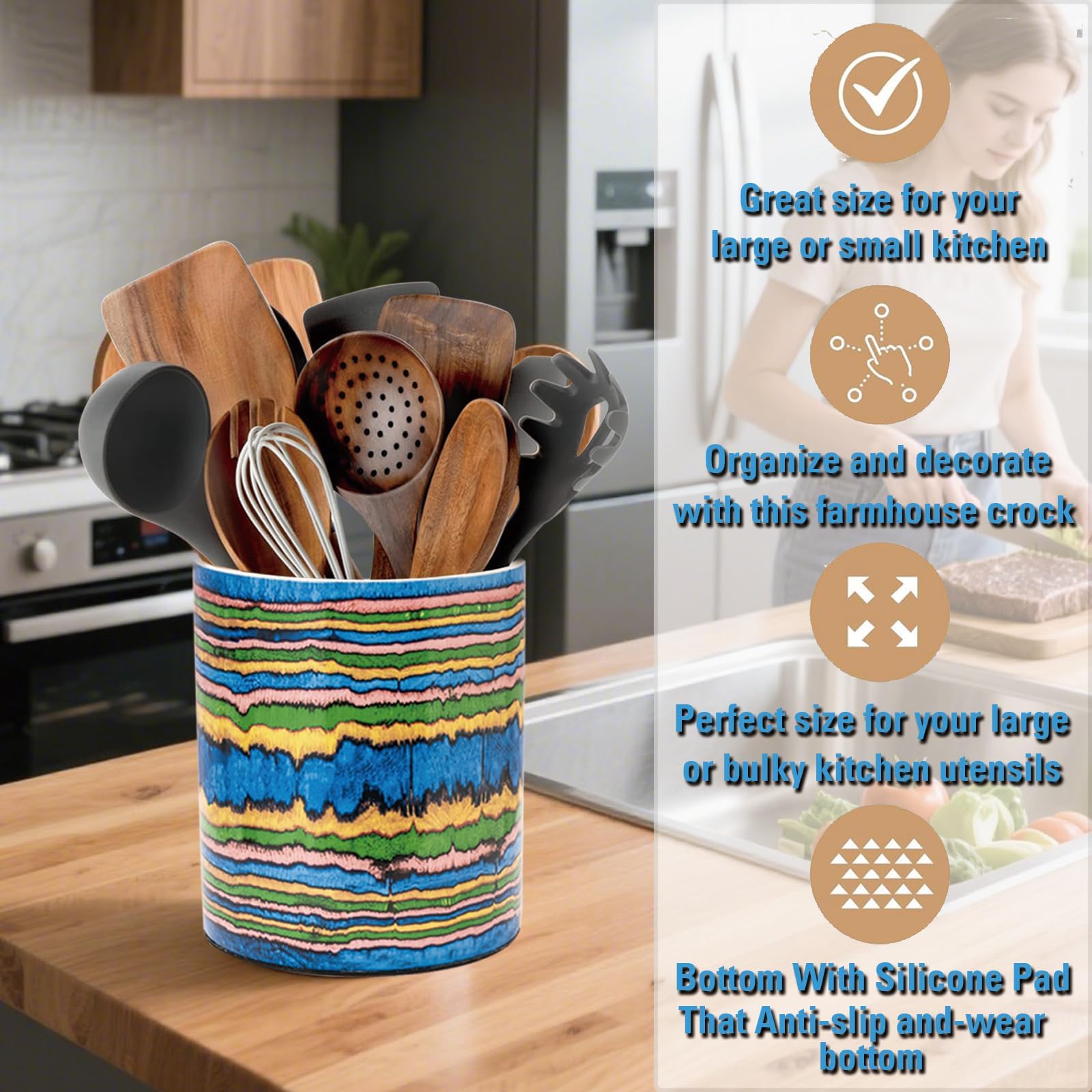 Porta Utensili Da Cucina In Ceramica MONMON – A Forma Di Mucca Stile Farmhouse – 14,5 X 15,5 Cm - 3