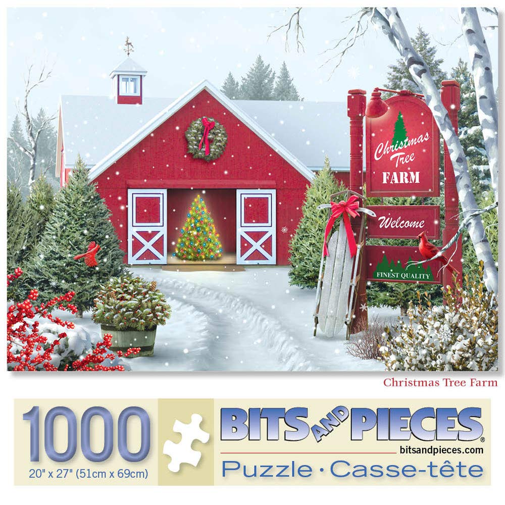 Bits and Pieces – 1000 Piece Jigsaw Puzzle for Adults – Christmas Tree Farm - Winter Holiday Snow Jigsaw Puzzle by Artist Alan Giana, Completed Puzzle
