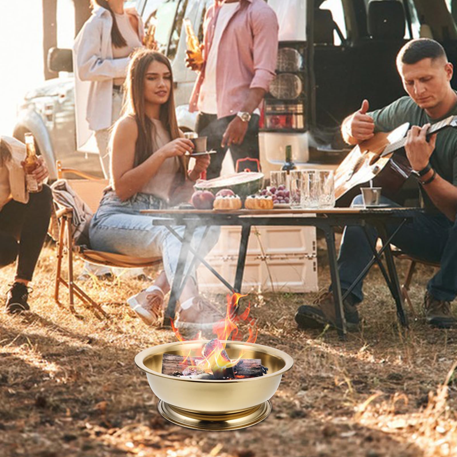 Veemoon Fogón de Metal para Quemar Papel Ritual, Color Dorado, Tamaño Mediano, Gran Capacidad, Resistente a Altas Temperaturas, Adecuado para Ceremonias en Jardín y Uso Doméstico